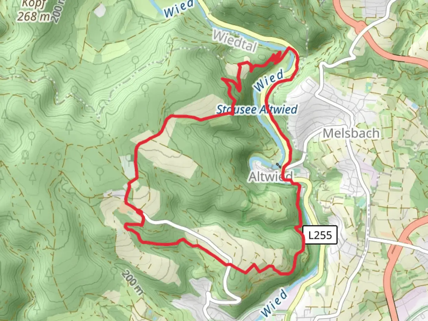 An image depicting the trail Friedwald Neuwied-Monrepos, Laubachsmühle and Kummelberg Loop and its surrounding area.