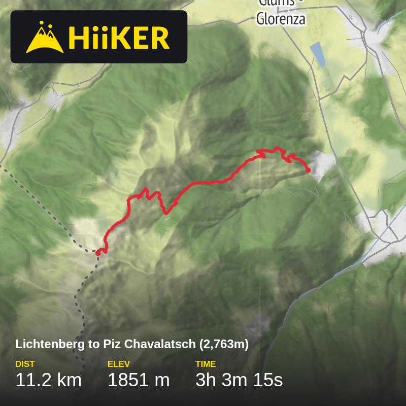A map preview of the recording Lichtenberg to Piz Chavalatsch (2,763m).