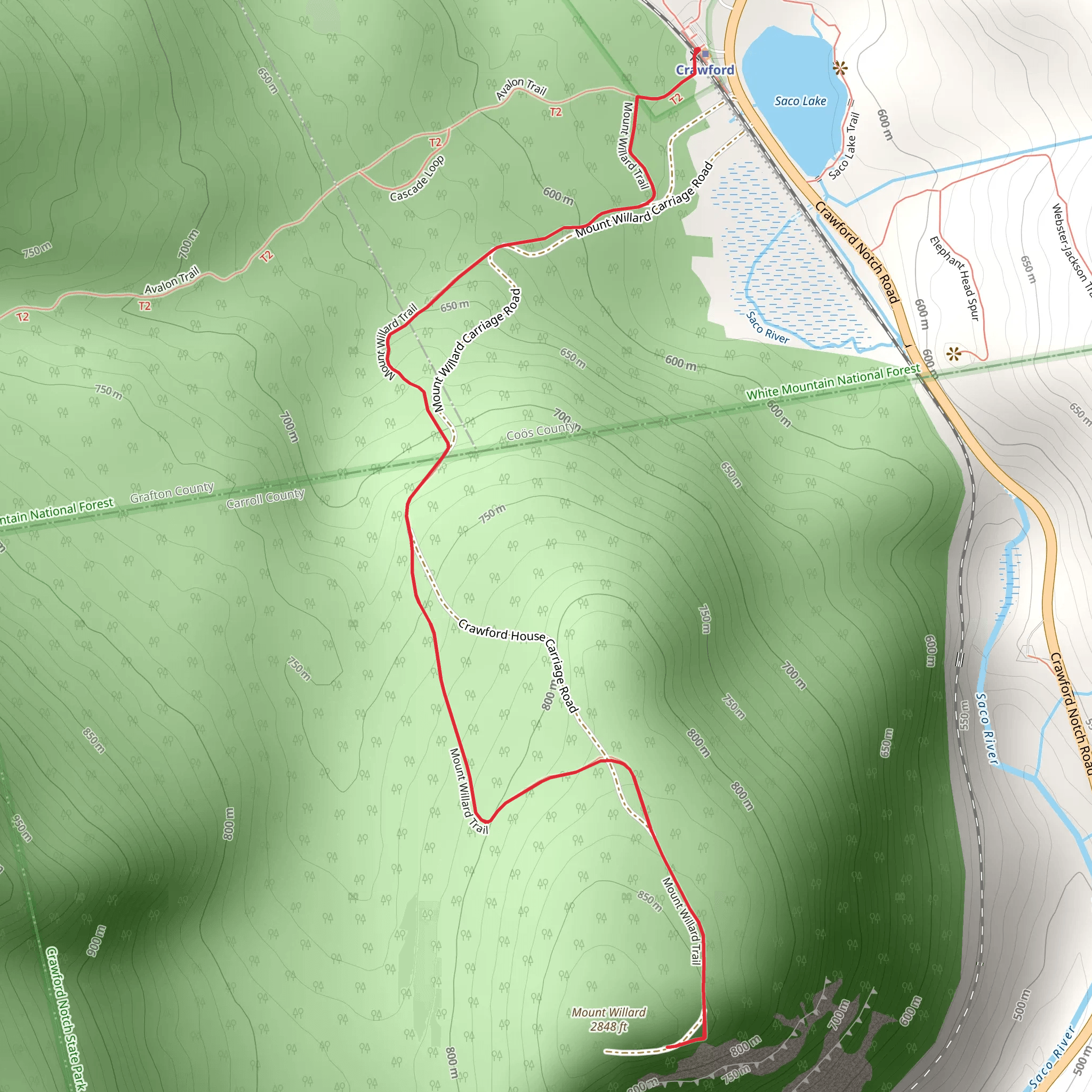 Mt Willard Trail - Crawford mobile static map