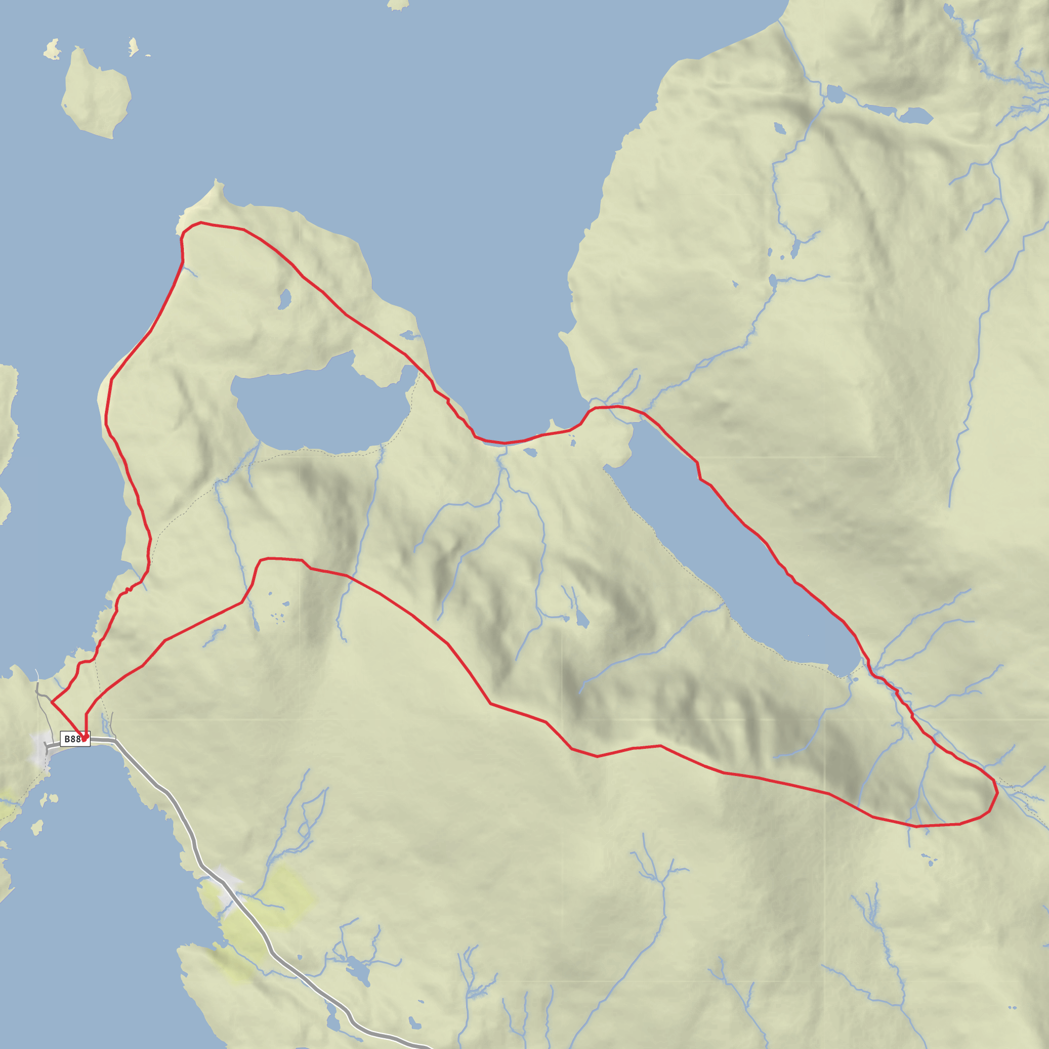 Loch na Cleabhaig, Loch Crabhadail, Loch a' Ghlinne and Huiseabhal Mor Loop mobile static map