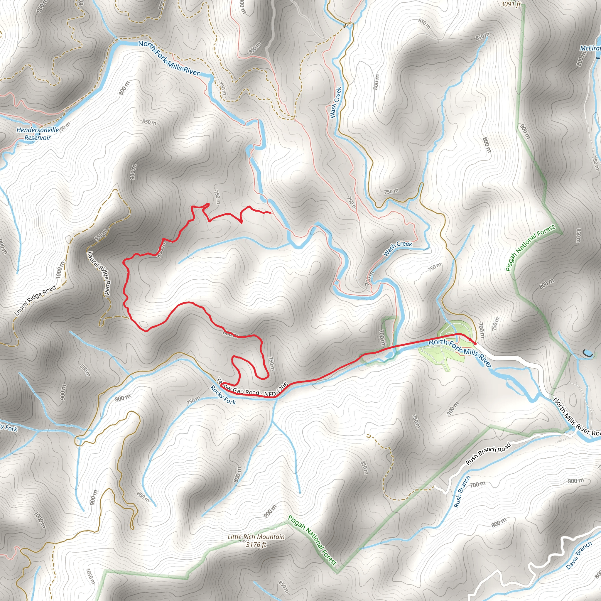 North Fork Mills River via Yellow Gap mobile static map