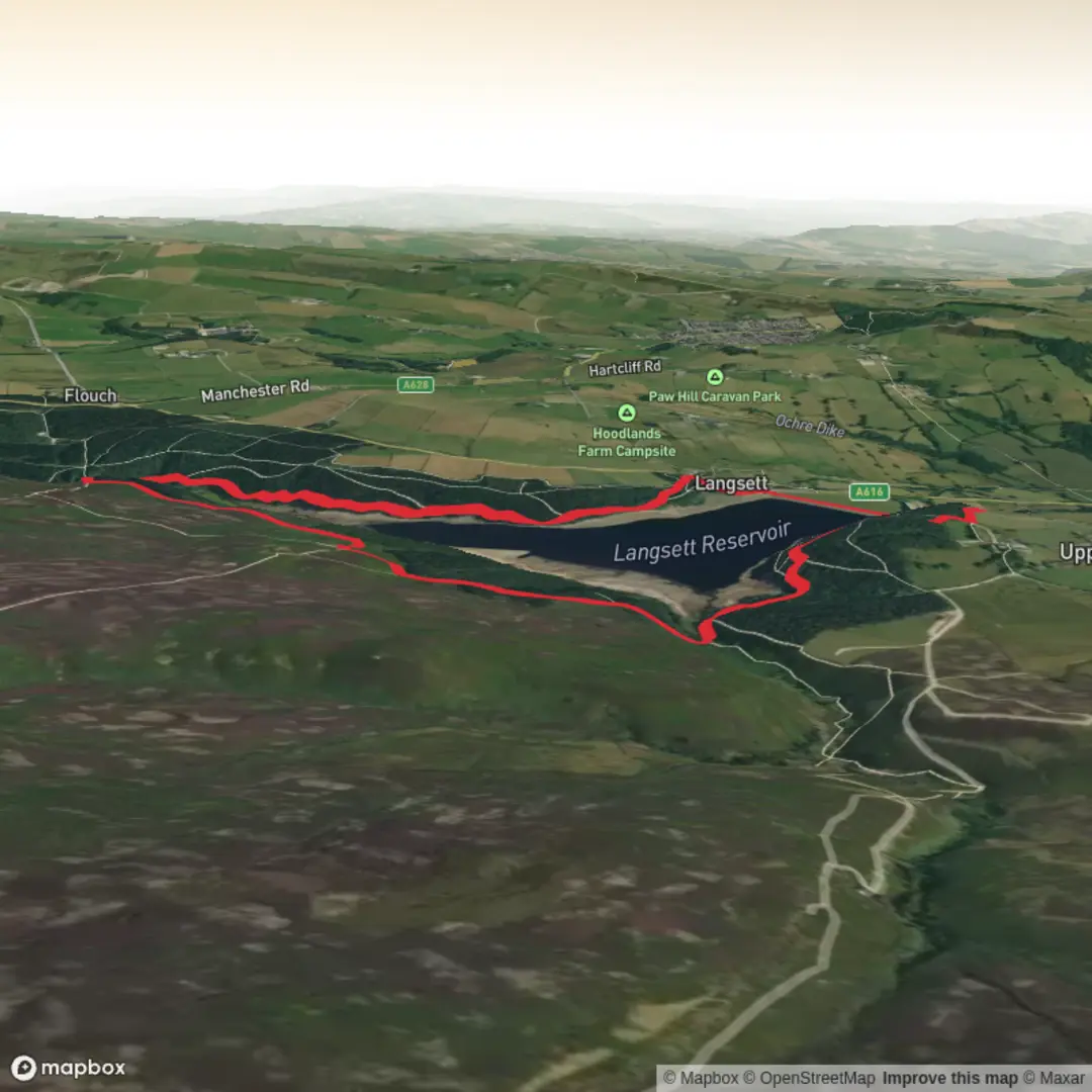 An image depicting the trail Langsett dam and Reservoir Loop and its surrounding area.
