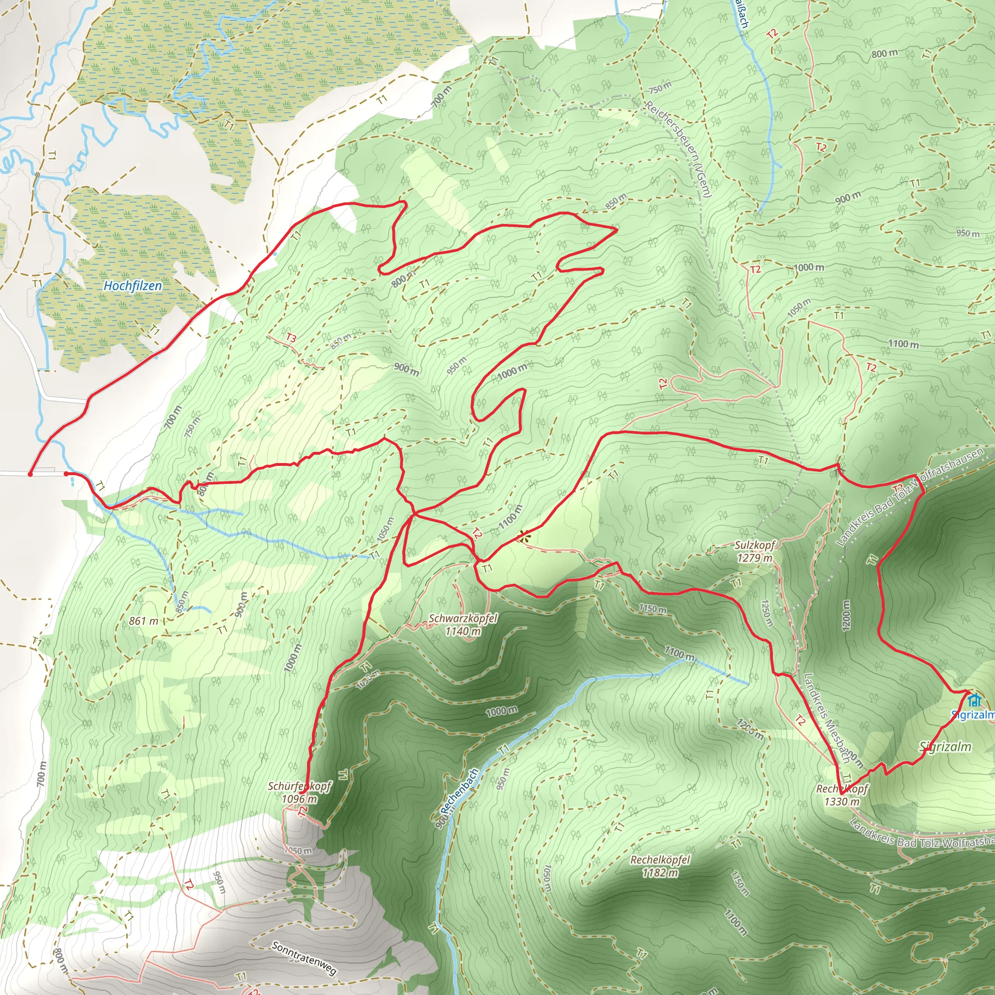 Rechelkopf and Schwarzköpfel Loop via Wanderweg Filze mobile static map