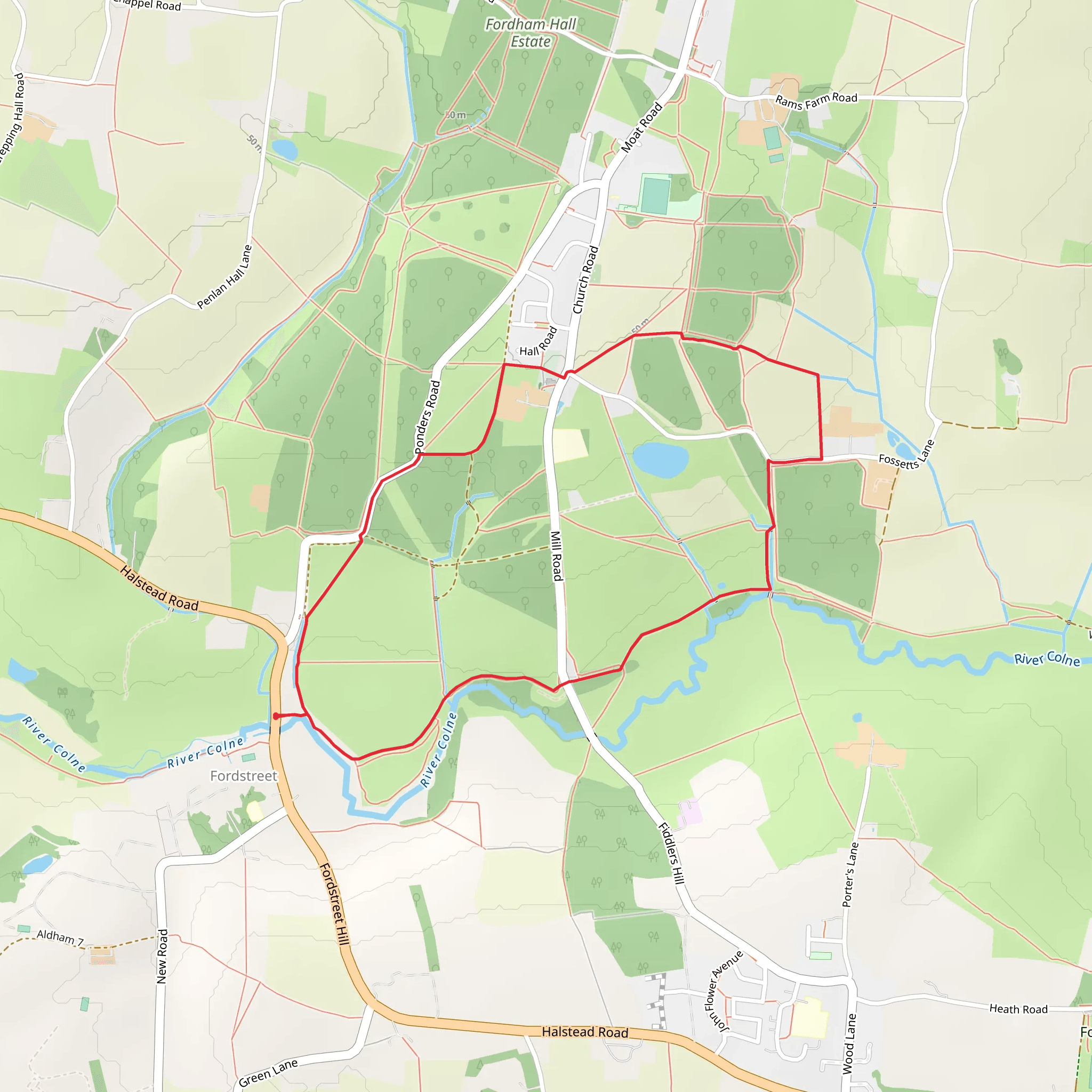 Fordham Hall Walk in Colne Valley mobile static map