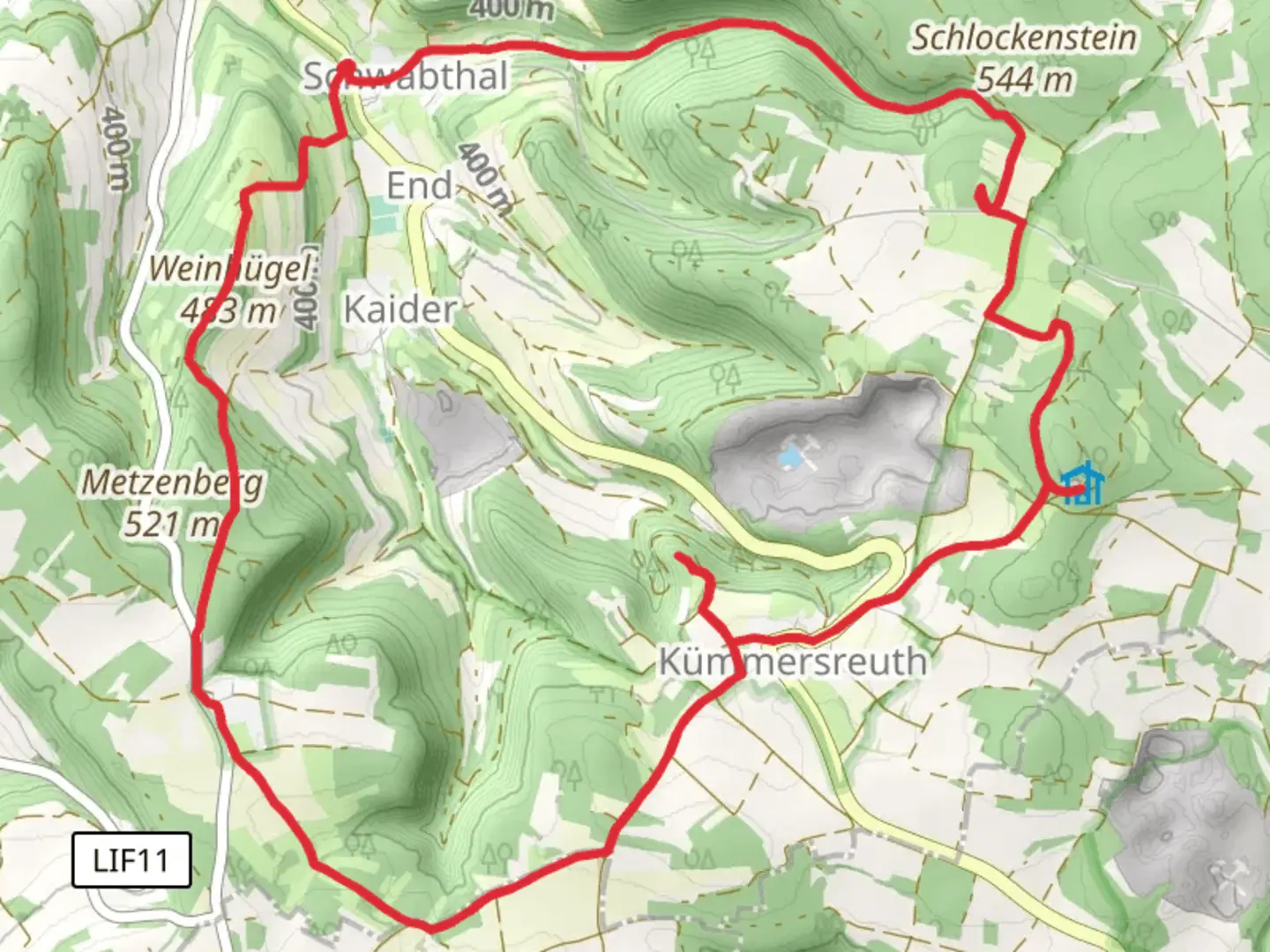 An image depicting the trail Kemitzenstein via Keltenweg H and its surrounding area.