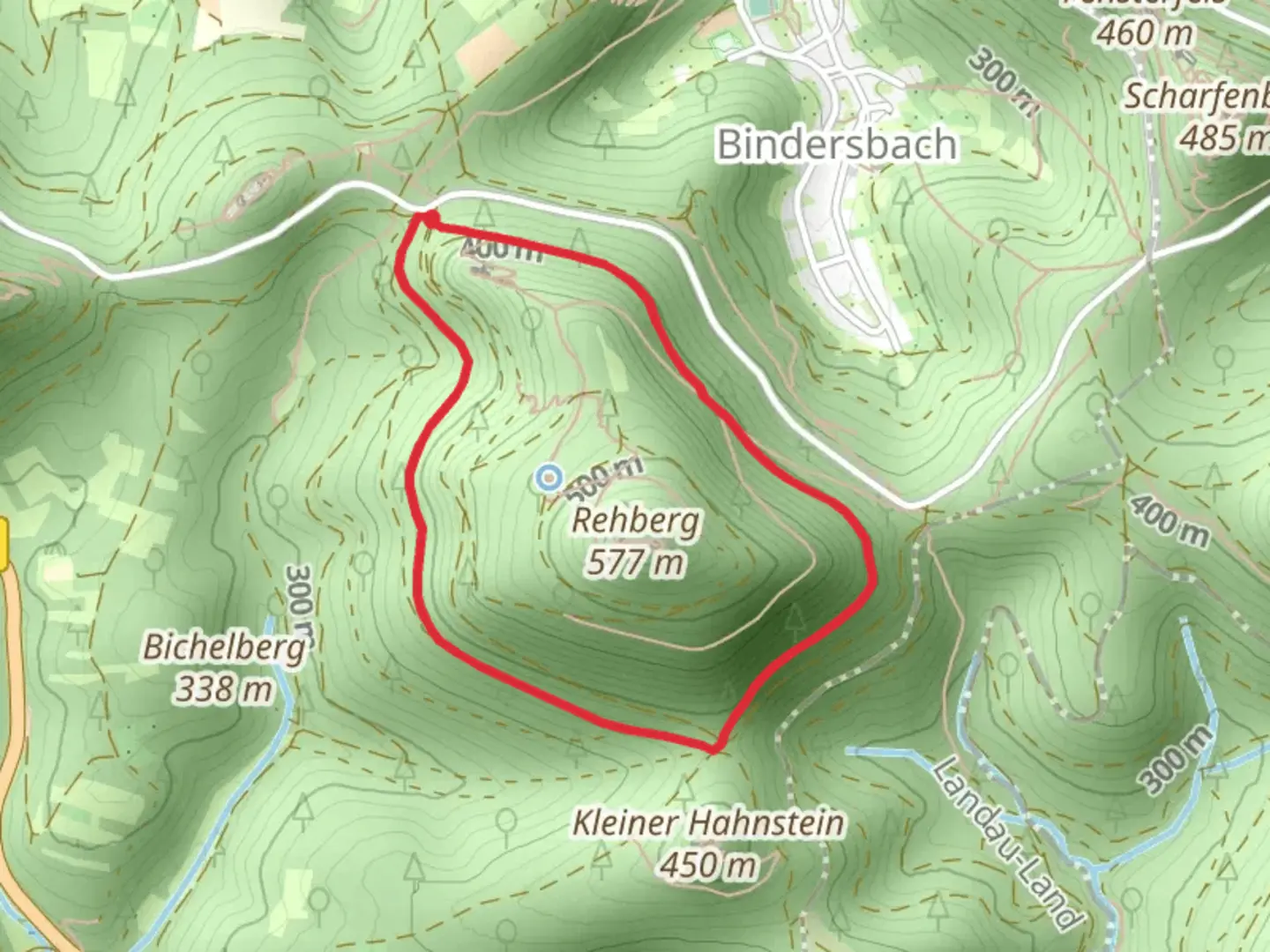 An image depicting the trail Rehberg Loop via Rundwanderweg 19 Annweiler and its surrounding area.