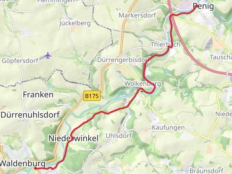 Waldenburg to Penig via Muldentalweg and Zinnberger Straße