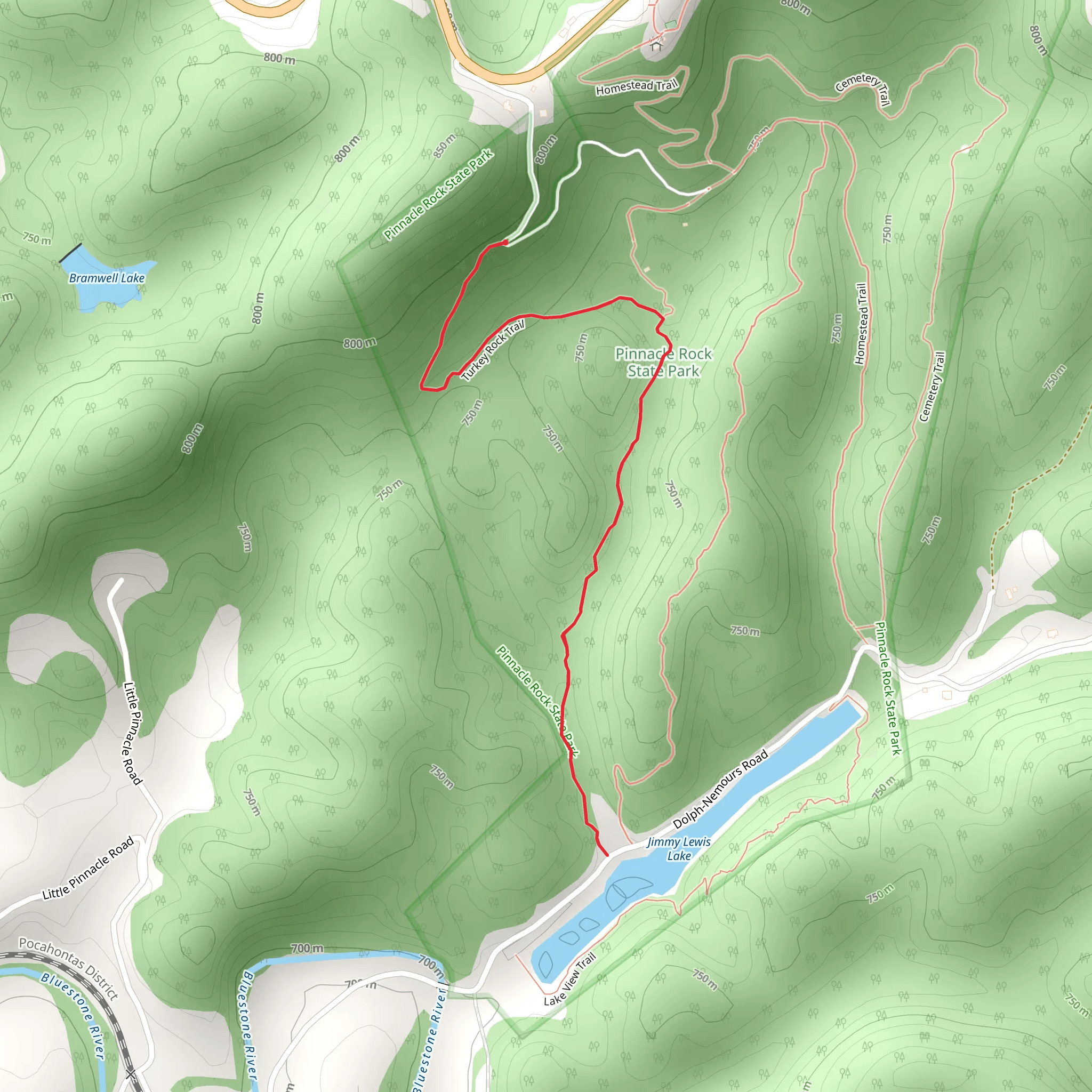 Jimmy Lewis Lake via Turkey Rock Trail mobile static map
