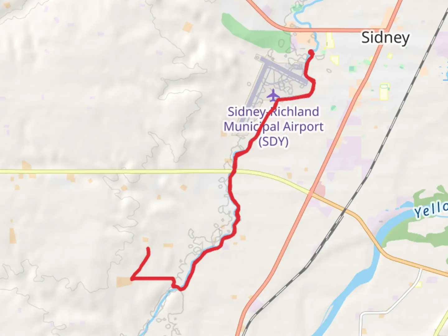 An image depicting the trail Walk along Main Canal - Sidney-Richard Regional Airport and its surrounding area.