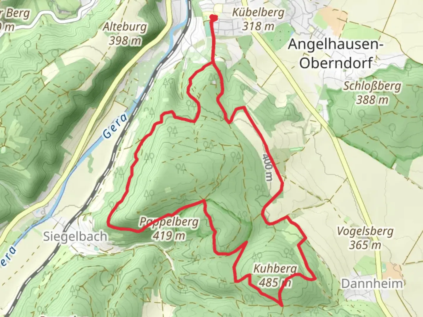 An image depicting the trail Kuhberg Loop and its surrounding area.