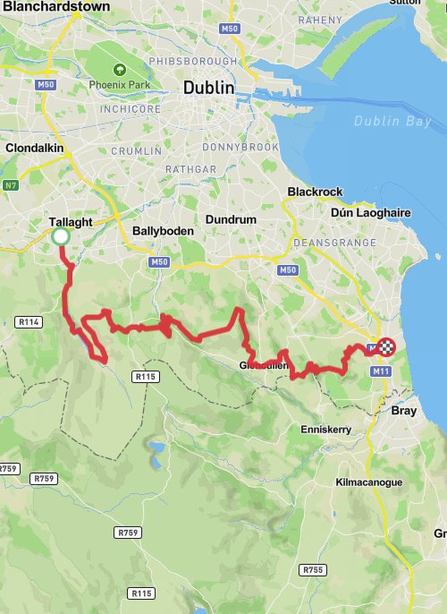 A map preview of the recording Dublin Mountain Way.