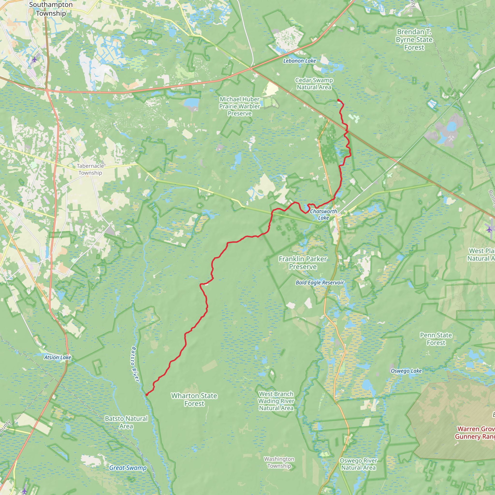 Batona Trail to Pakim Pond from Lower Forge mobile static map