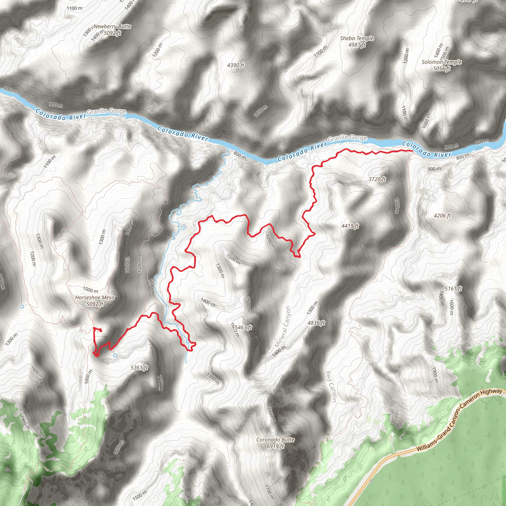 Horseshoe Mesa Camp to Hance Creek Trail and Hayduke Trail mobile static map
