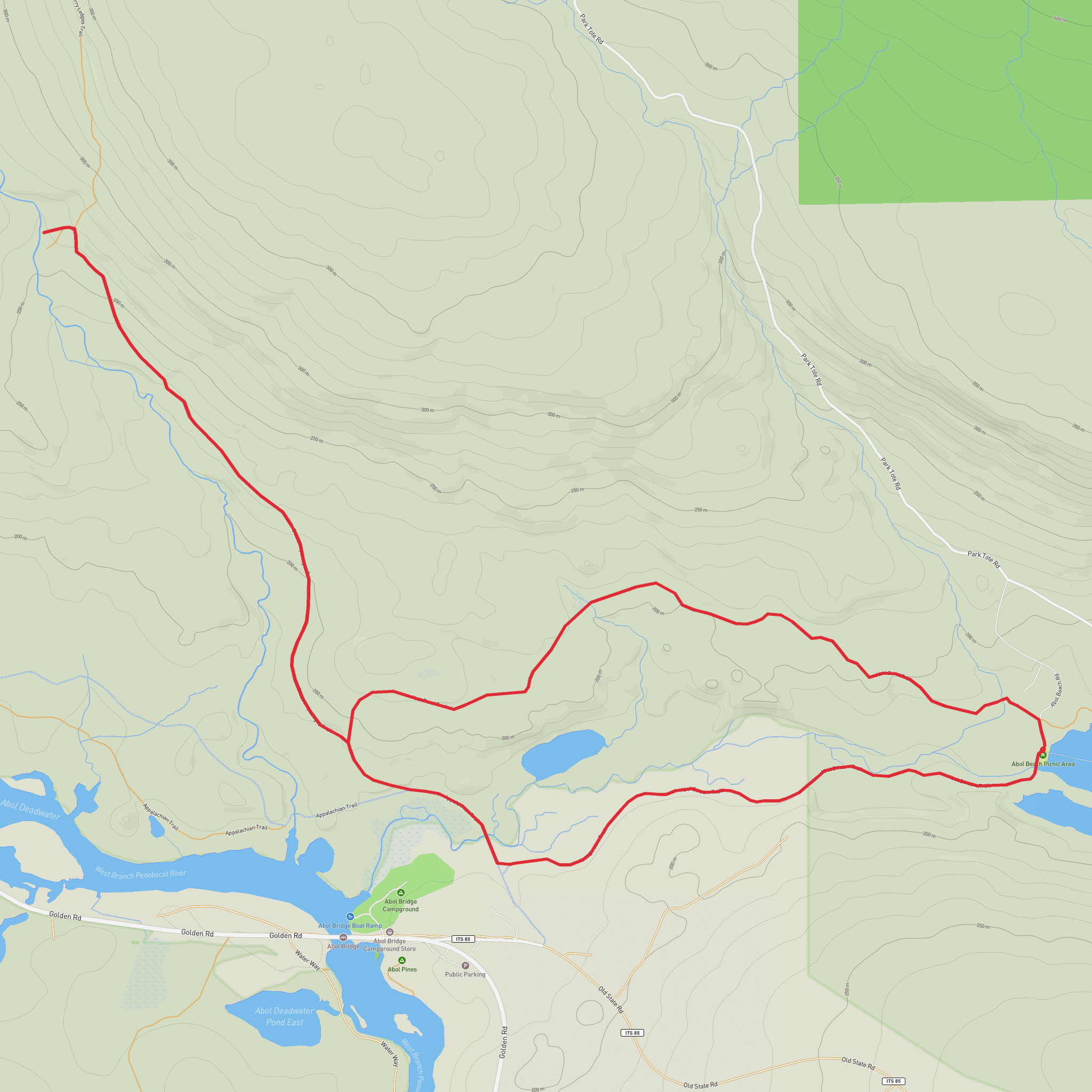 Blueberry Ledges via Abol Stream Trail and Abol Pond Trail mobile static map