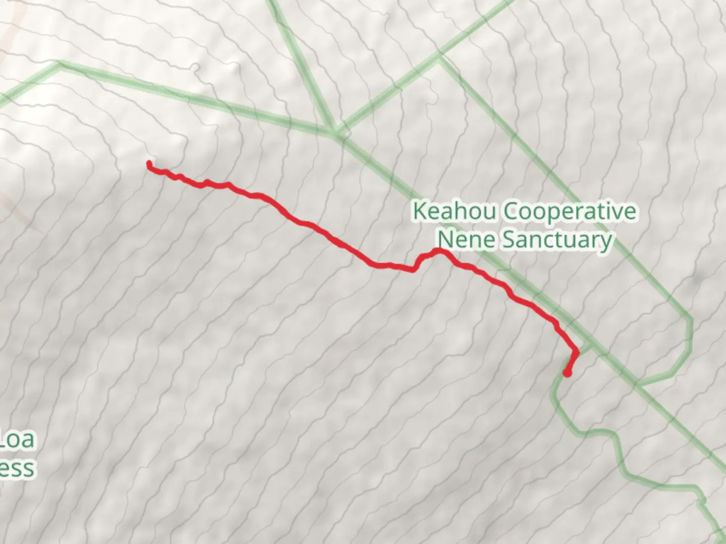 An image depicting the trail Puʻuʻulaʻula - Red Hill via Mauna Loa Trail and its surrounding area.
