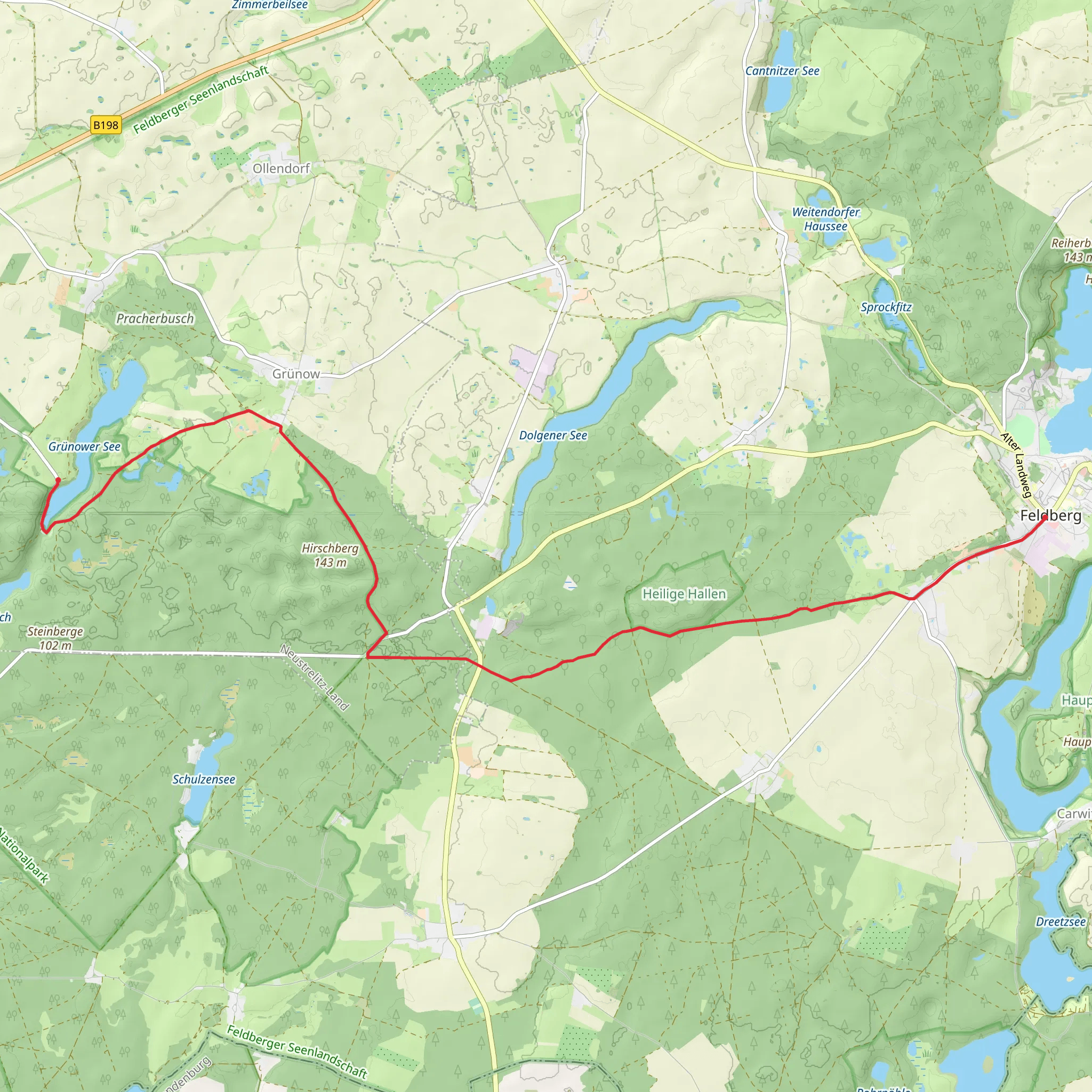 Feldberg to Gruenower See via Müritz-Nationalpark mobile static map