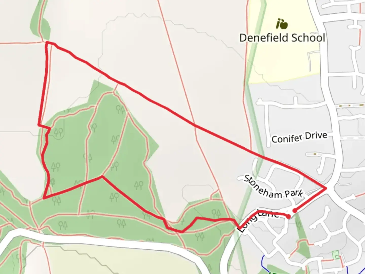 An image depicting the trail Vicarage Copse Loop and its surrounding area.