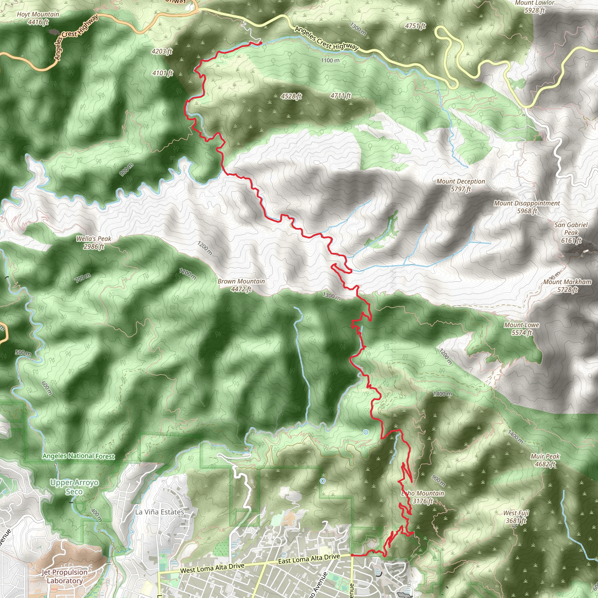 Lower Sam Merrill and Gabrielino Trail mobile static map