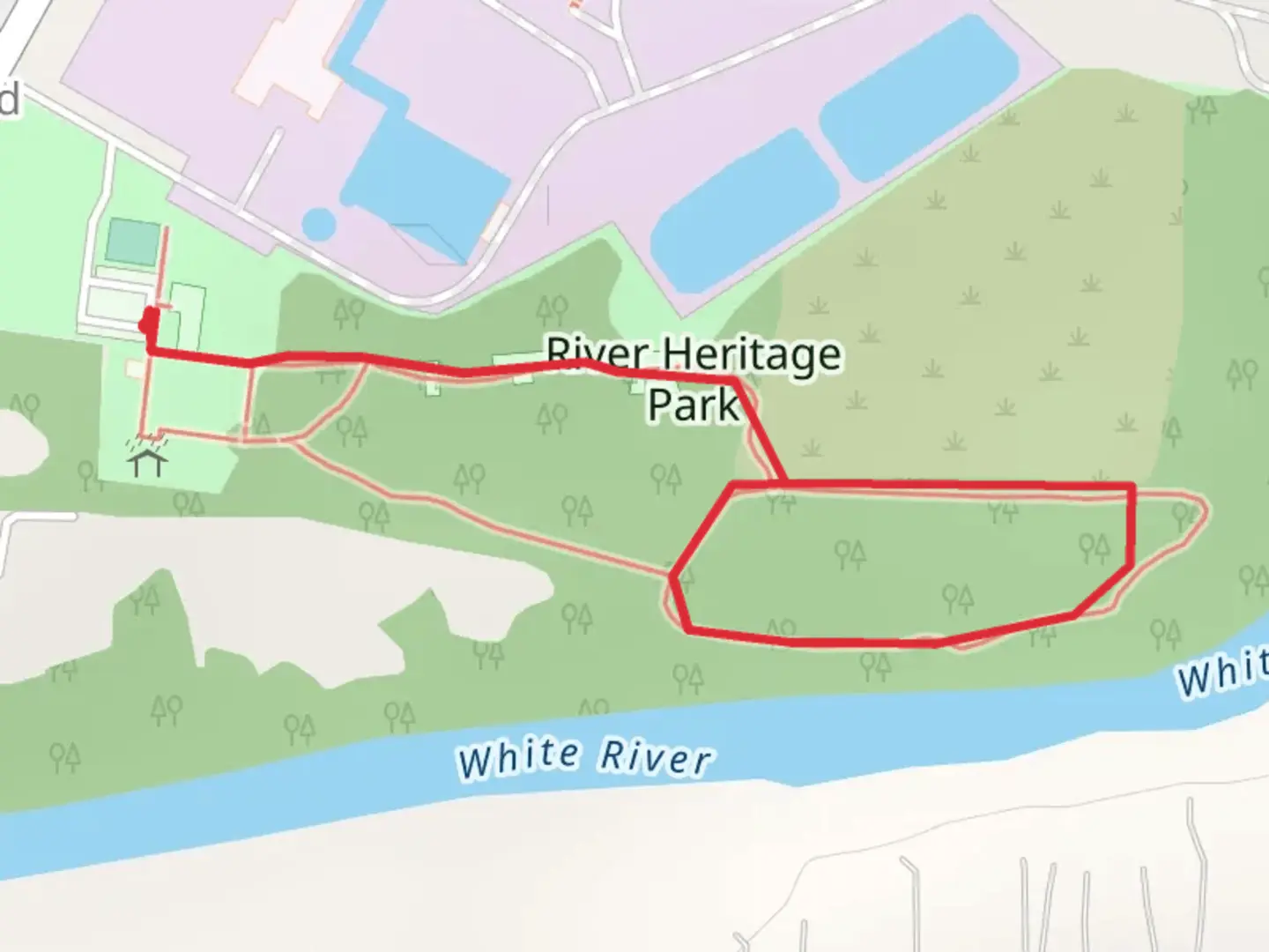 An image depicting the trail River Heritage Park Loop and its surrounding area.
