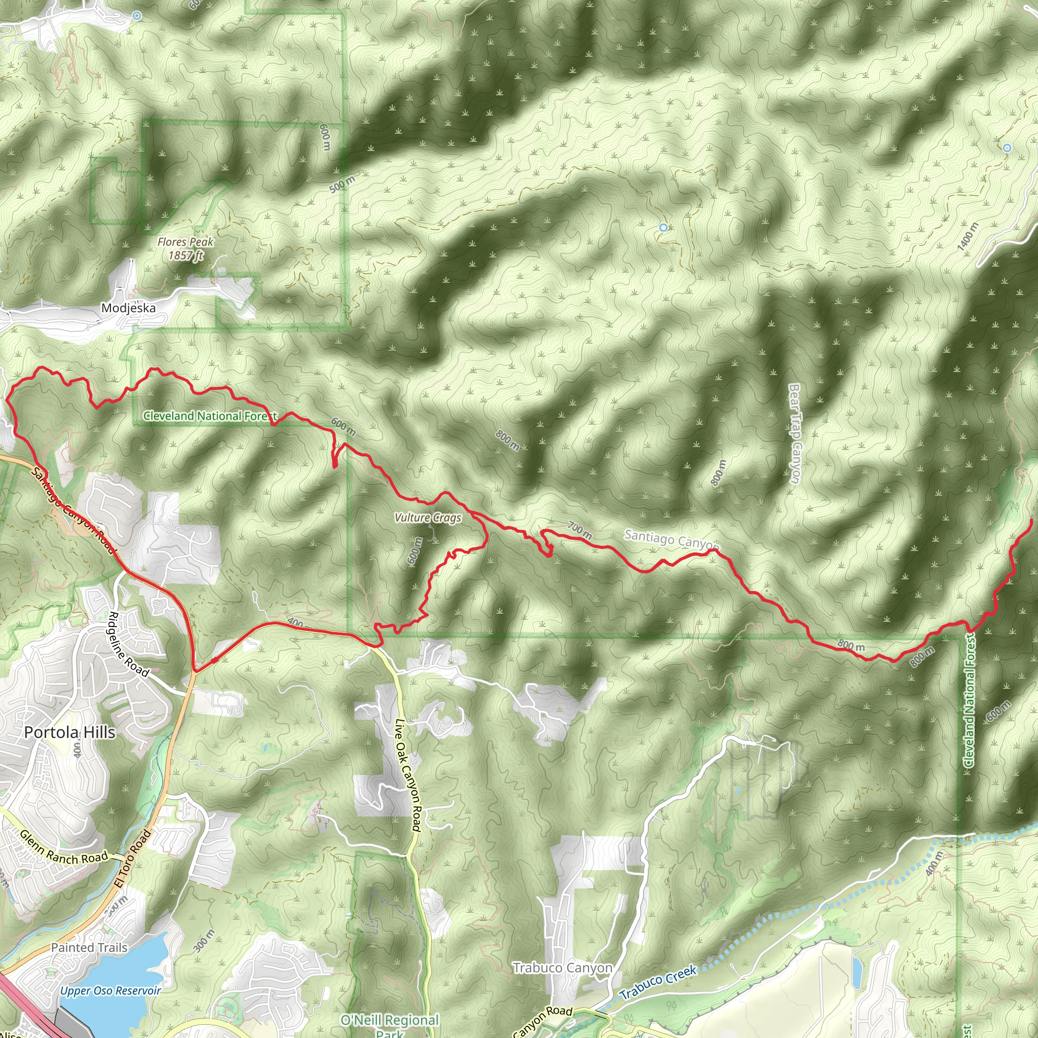 Santiago and Vulture Crags Loop Trail mobile static map