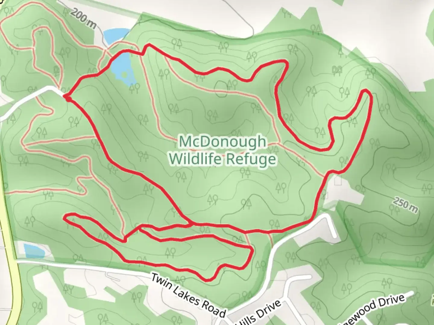 An image depicting the trail McDonough Wildlife Refuge Loop and its surrounding area.
