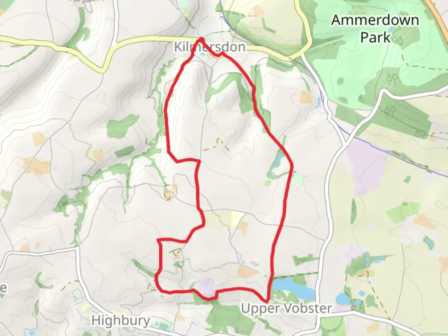 An image depicting the trail Kilmersdon Short Loop and its surrounding area.