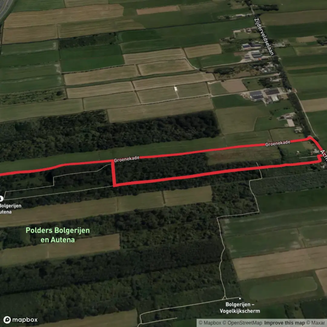An image depicting the trail Groenekade Loop via Bolgerijen Blauw and its surrounding area.