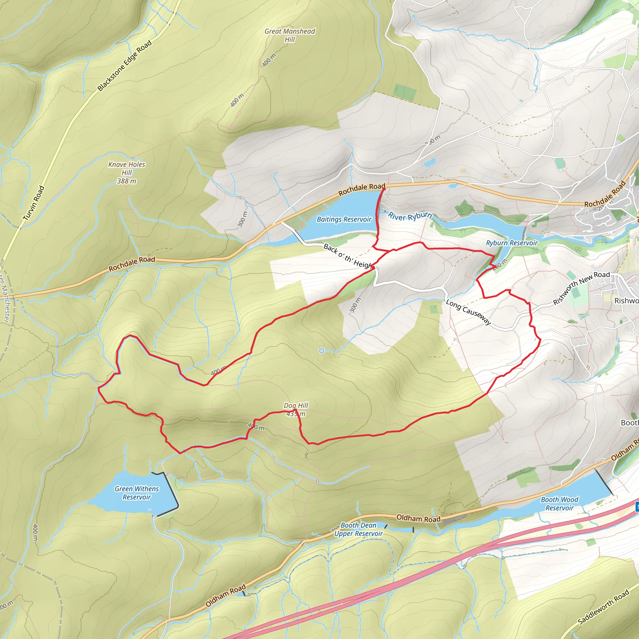 Baitings Reservoir - Blackwood Edge - Dog Hill and Rishworth Moor mobile static map