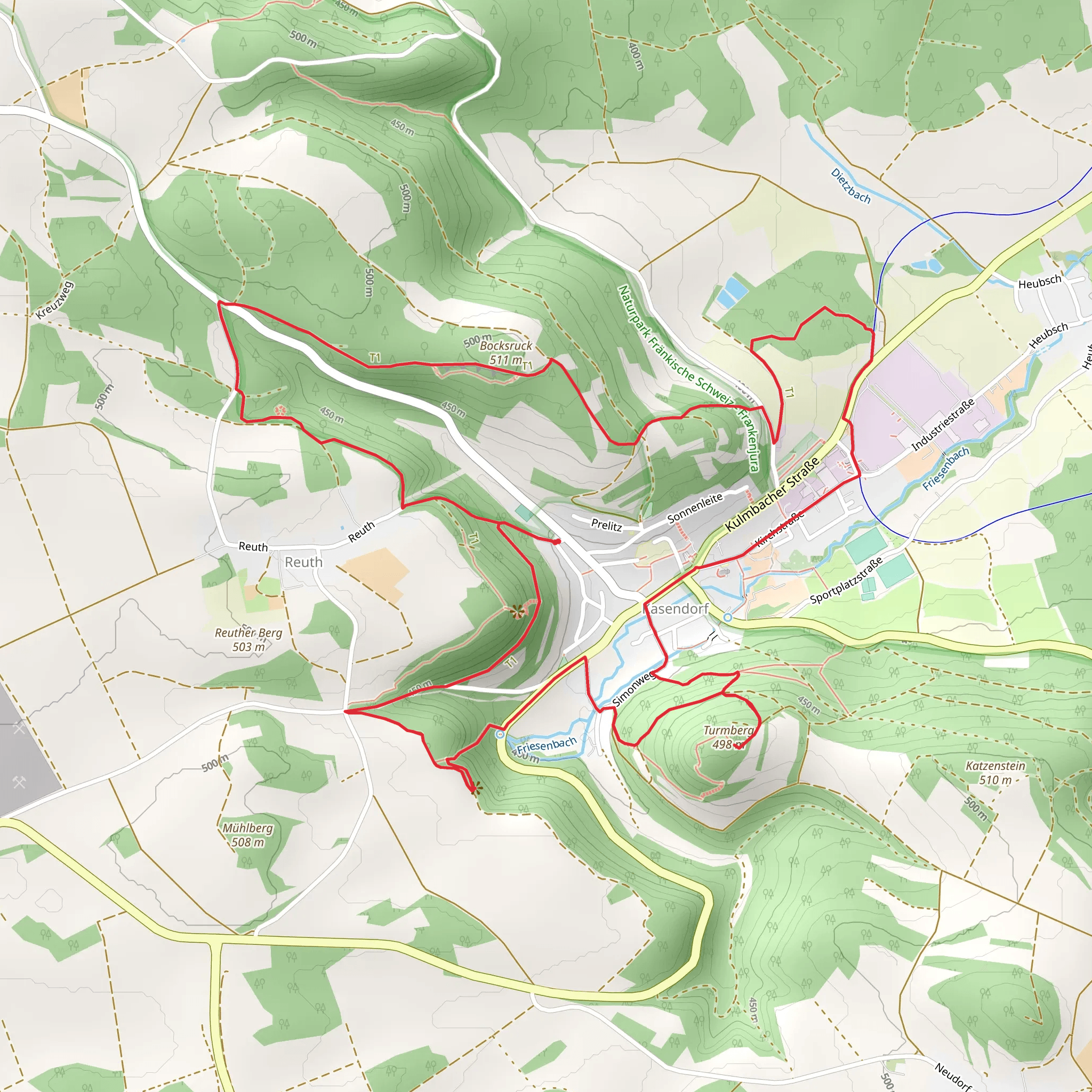 Kasendorf Circular Walk via Magnusturm and Friesenmuhle mobile static map