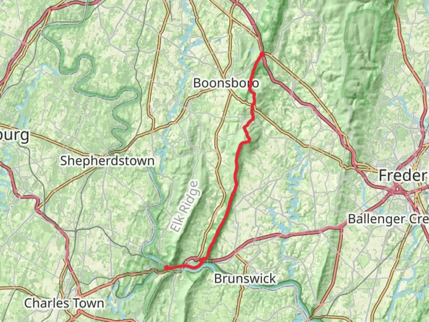 An image depicting the trail Monument Knob via Appalachian Trail and its surrounding area.