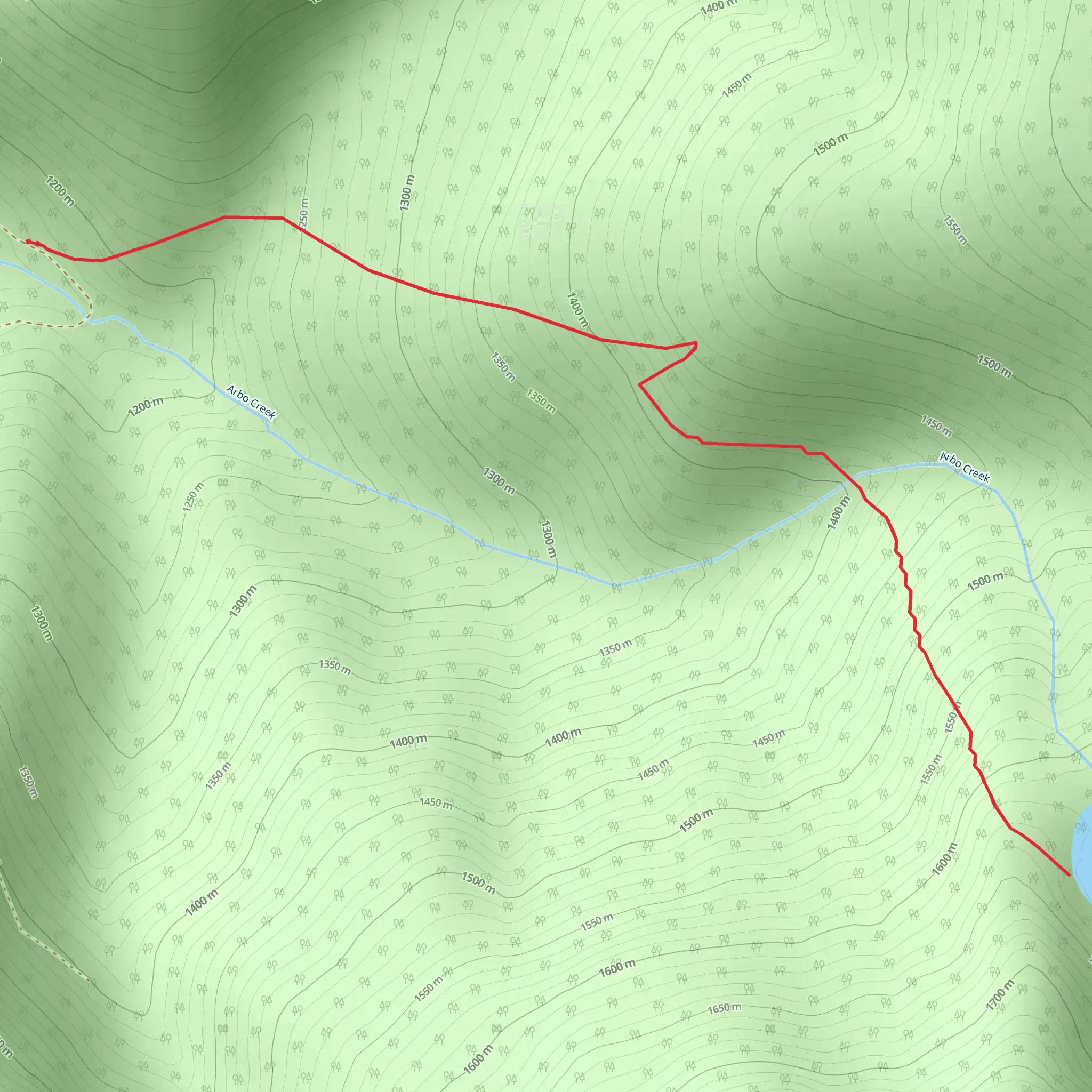 Wee Lake Trail via Arbo Creek Trail mobile static map