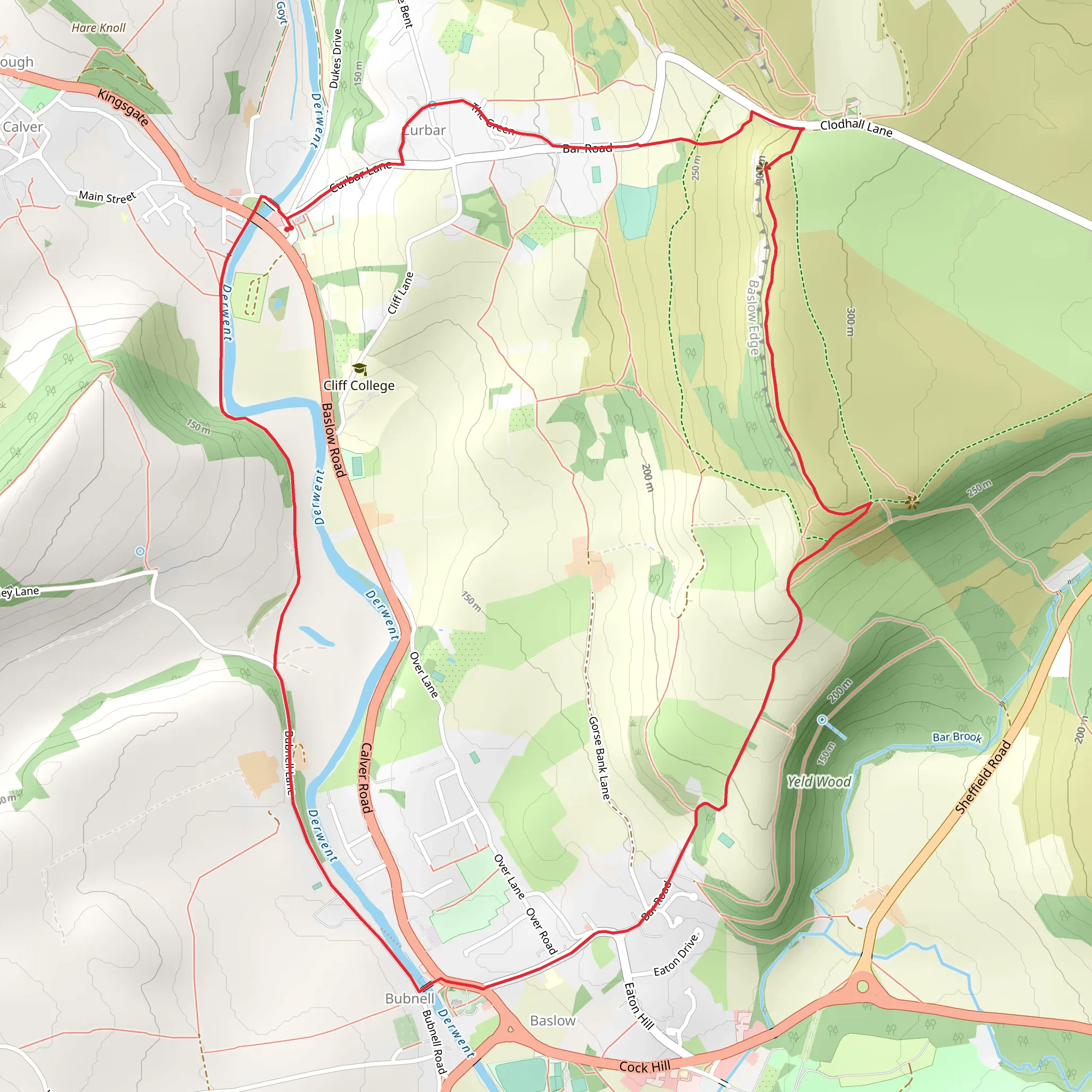 Baslow Edge Loop from Curbar mobile static map