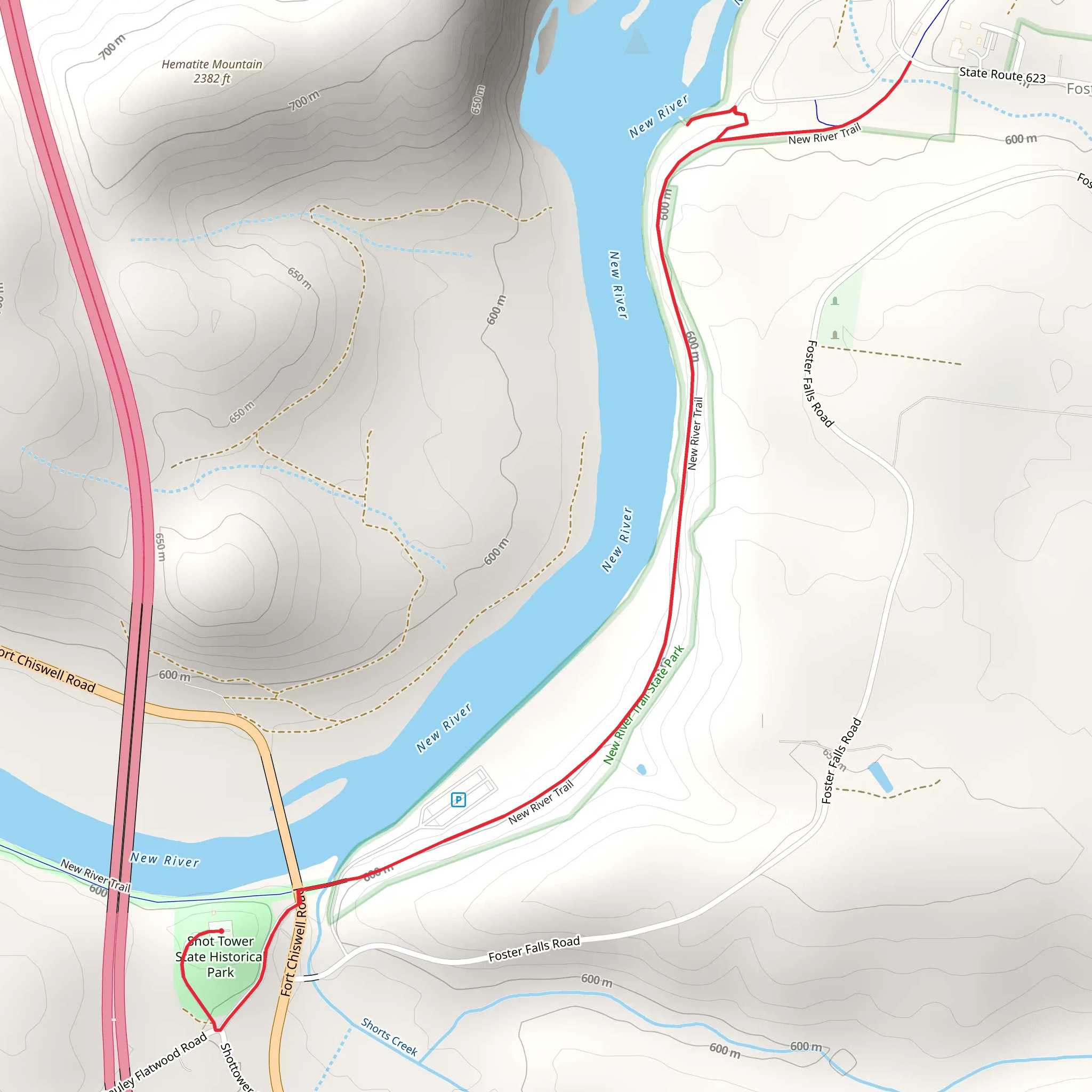 Shot Tower State Historical Park - New River Trail mobile static map