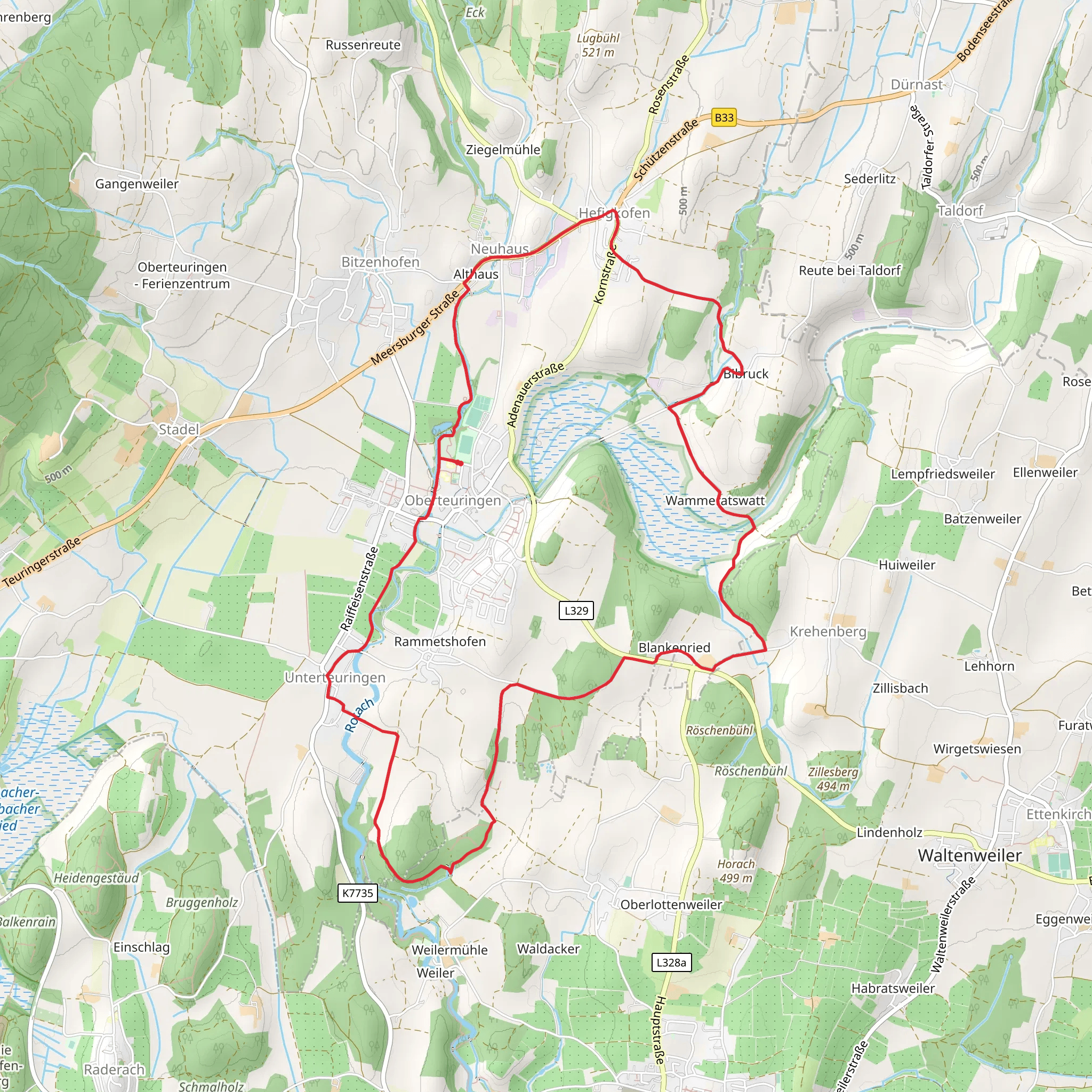 Teuringer Baechlepfad and Teuringer Riedweg mobile static map