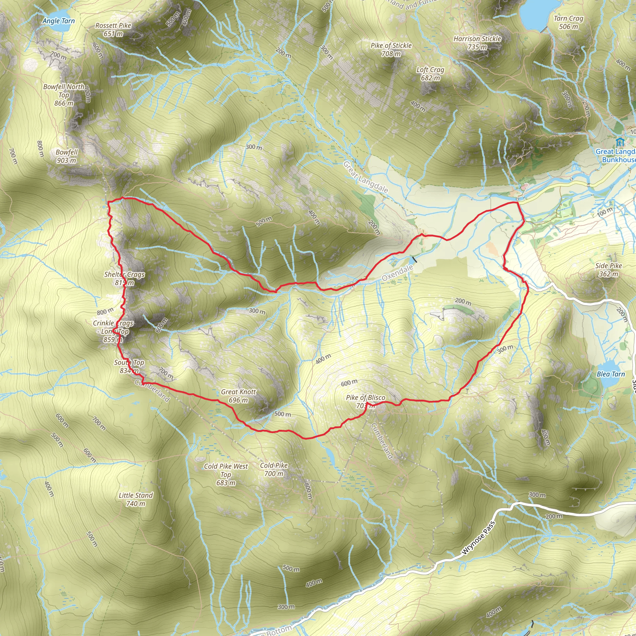 Pike of Blisco, Long Top and Three Tarns Loop mobile static map