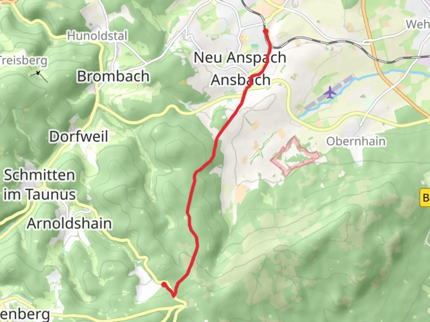 An image depicting the trail Neu-Anspach to Hegewiese via Taunusklub Route and its surrounding area.