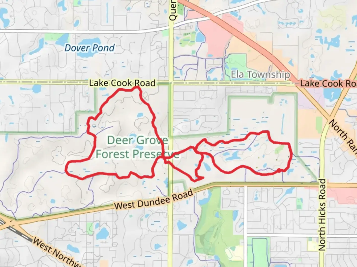 An image depicting the trail Deer Grove Nature Preserve Loop and its surrounding area.