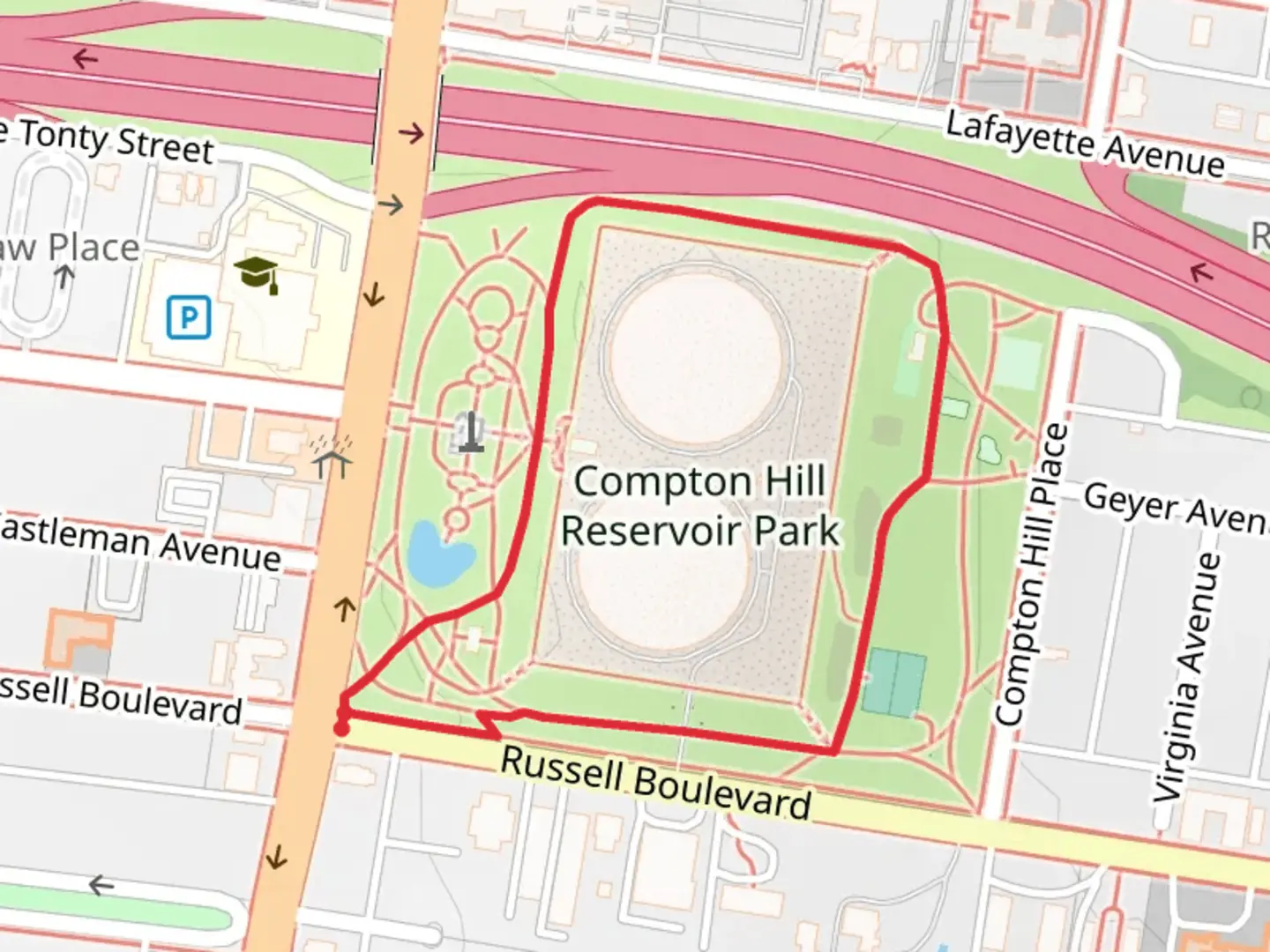 An image depicting the trail Compton Hill Reservoir Park Loop and its surrounding area.