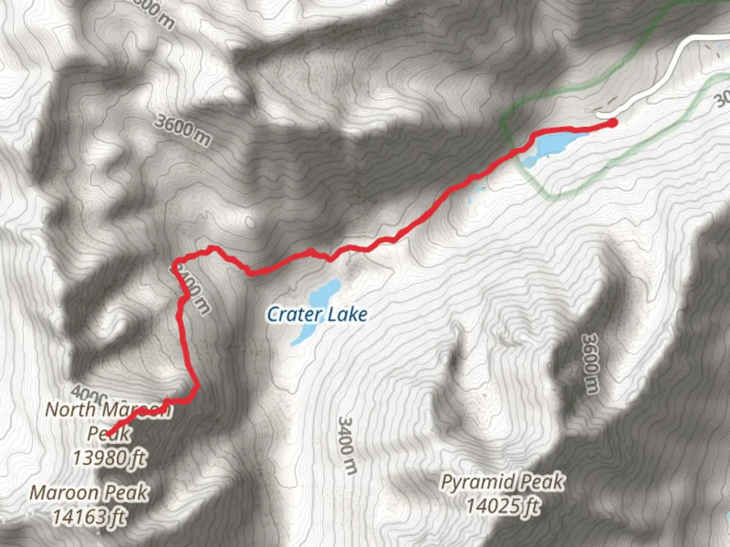 An image depicting the trail North Maroon Peak via Scenic Trail - Maroon Lake and its surrounding area.
