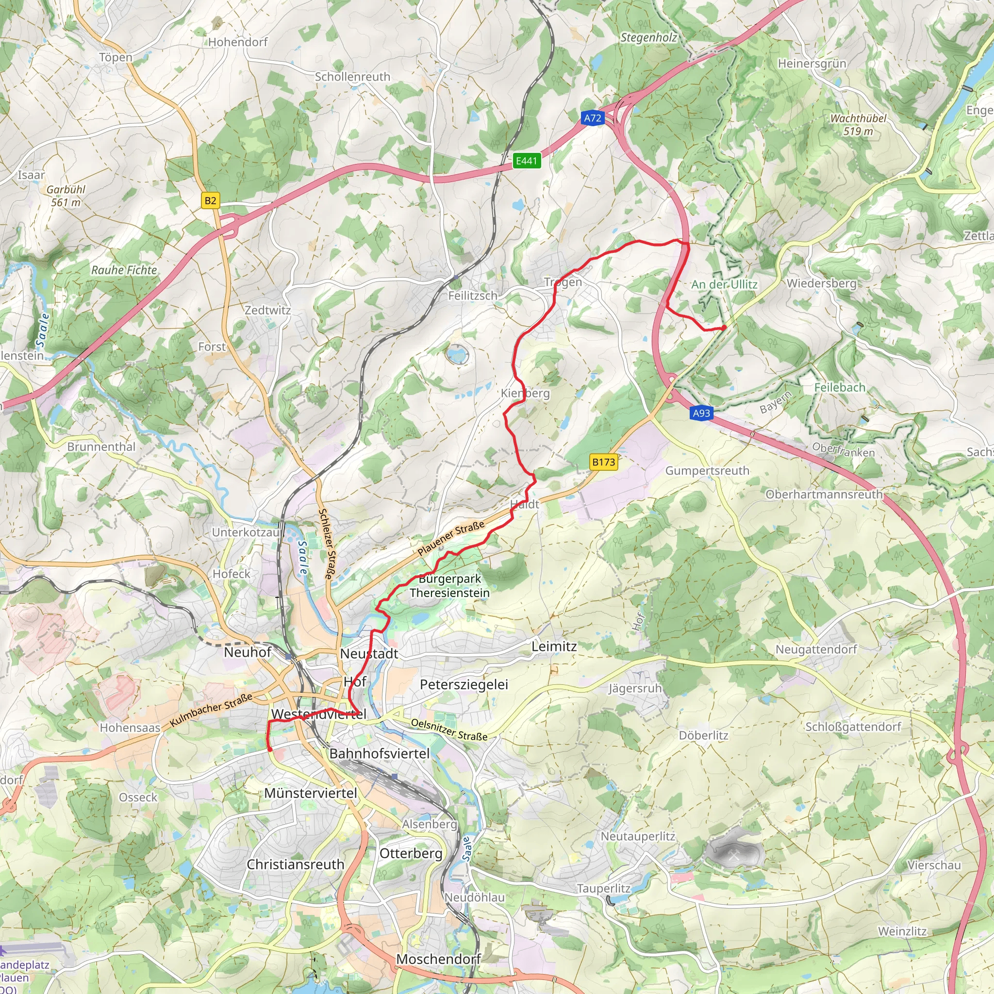 Münster to Ullitz via Partnerschaftsweg Hof - Plauen mobile static map