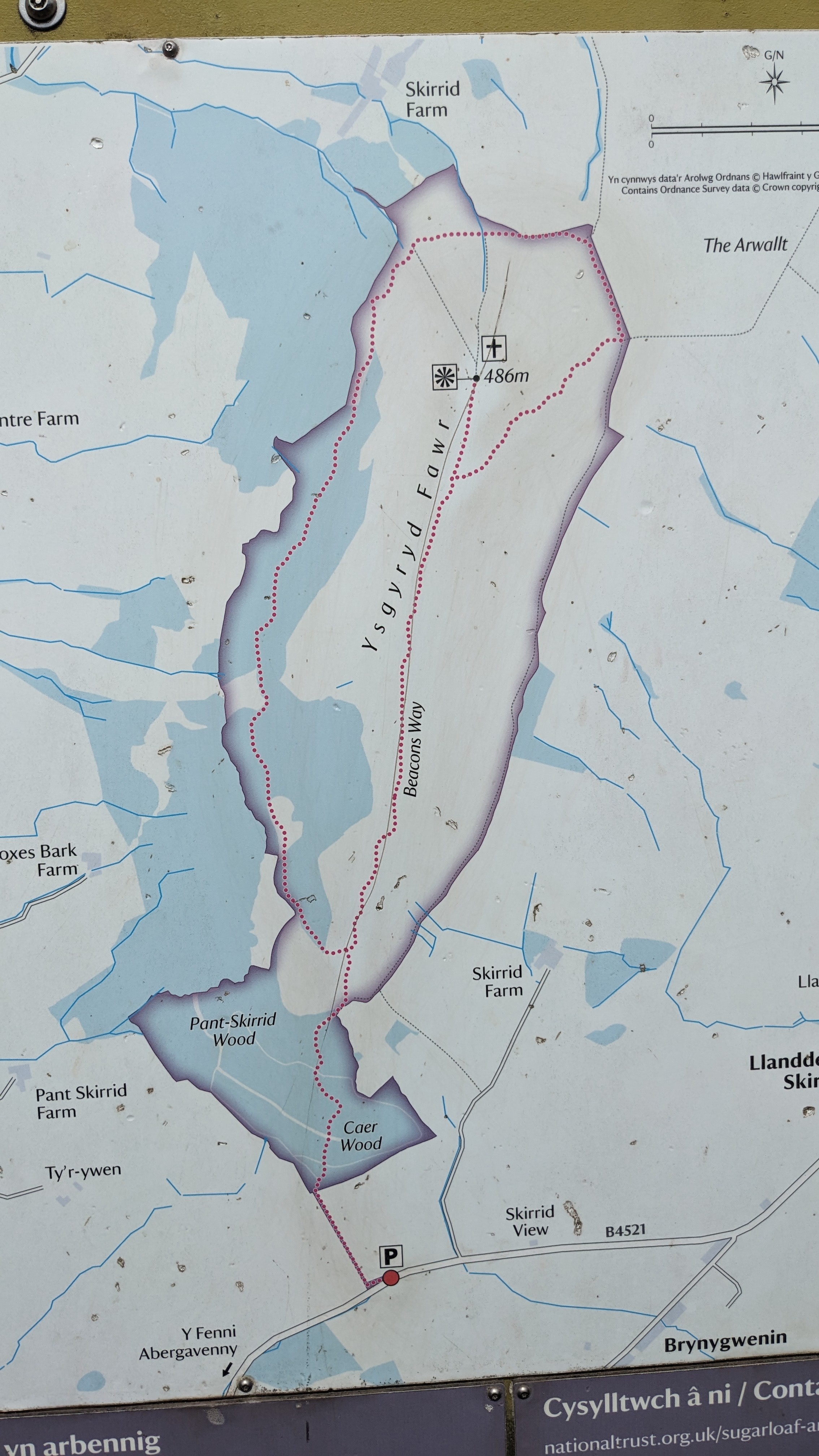 A map preview of the recording Skirrid Fawr mountain trek.