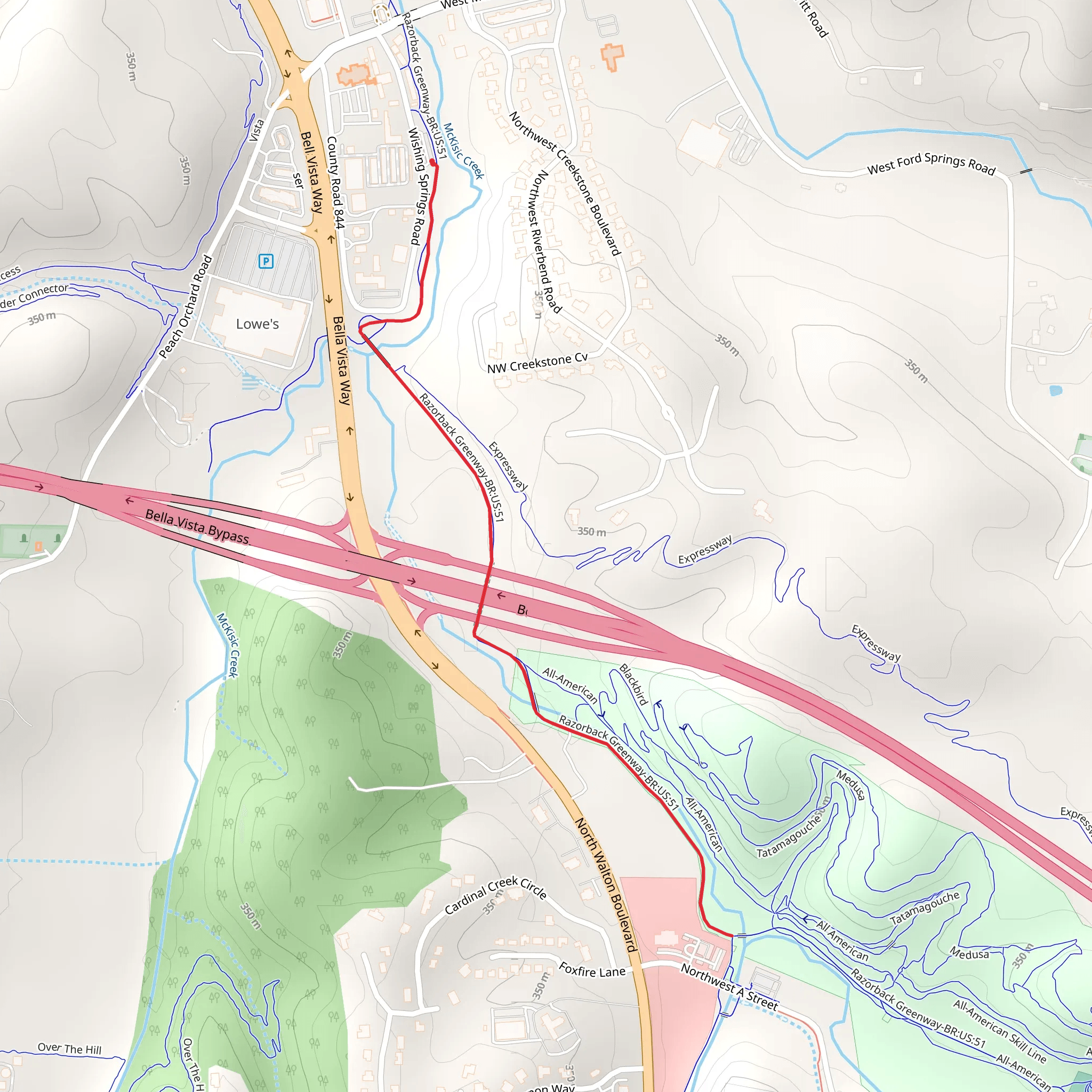 Razorback Regional Short Greenway mobile static map