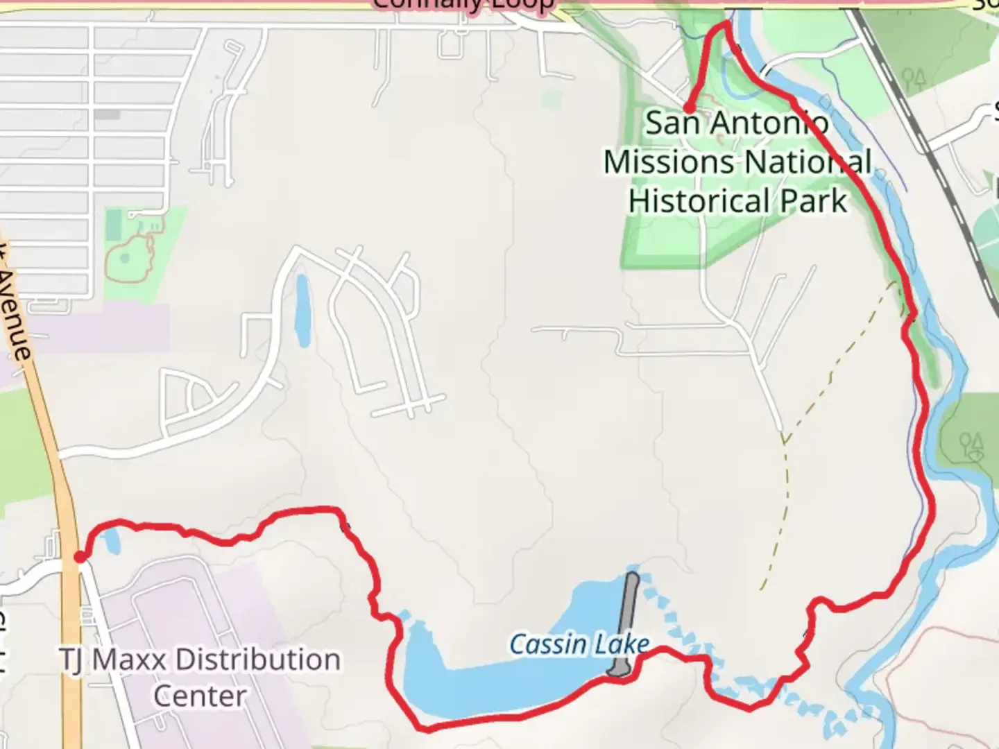 An image depicting the trail Cassin Lake and San Antonio River and its surrounding area.
