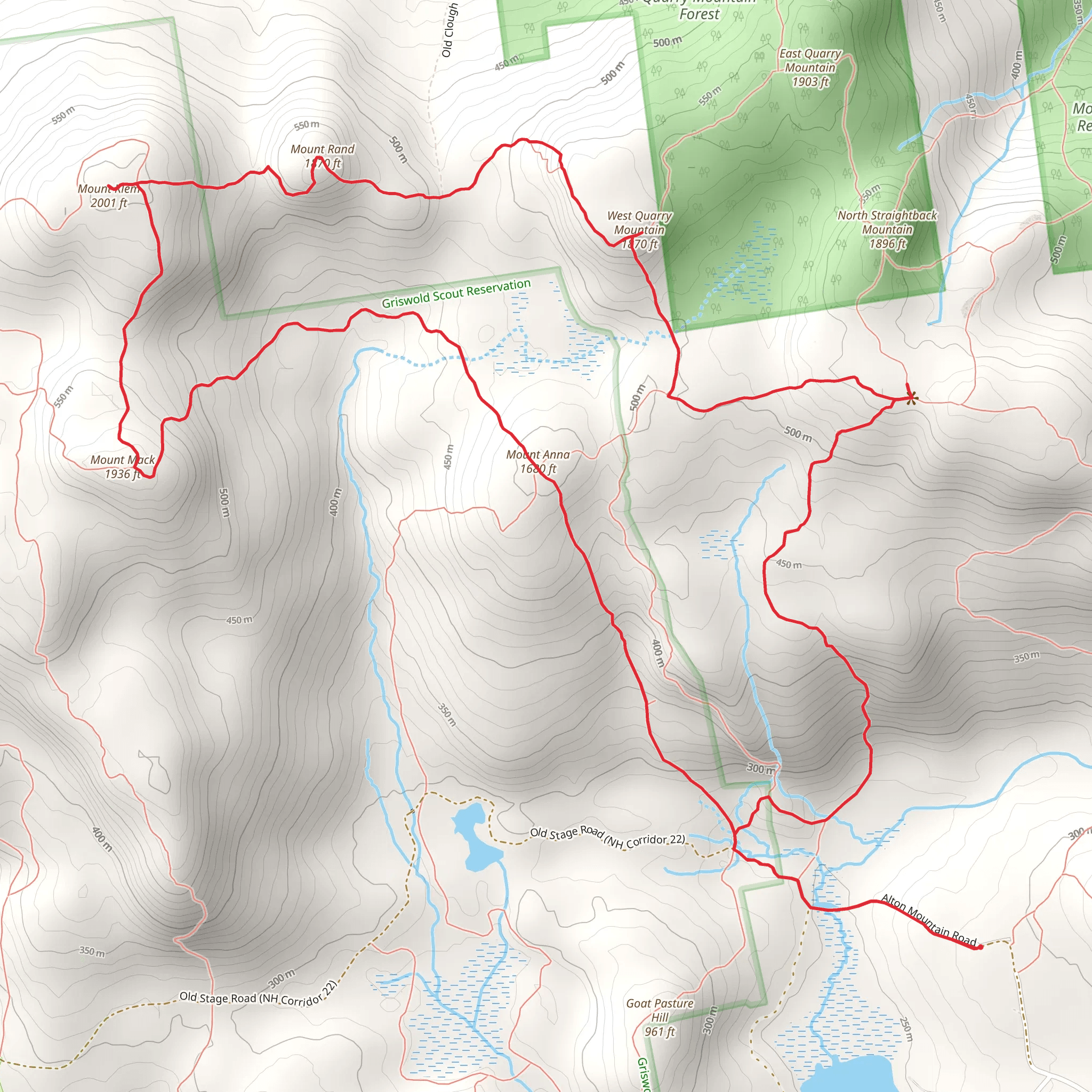 West Quarry Mountain, Mount Rand, Mount Klem and Mount Anna Loop via Belknap Range Trail mobile static map