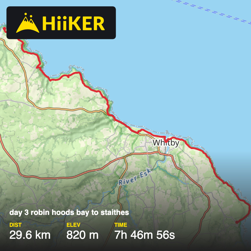 A map preview of the recording day 3 robin hoods bay to staithes.