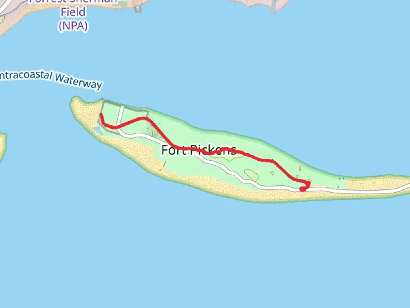 An image depicting the trail Fort Pickens via Florida Trail and its surrounding area.
