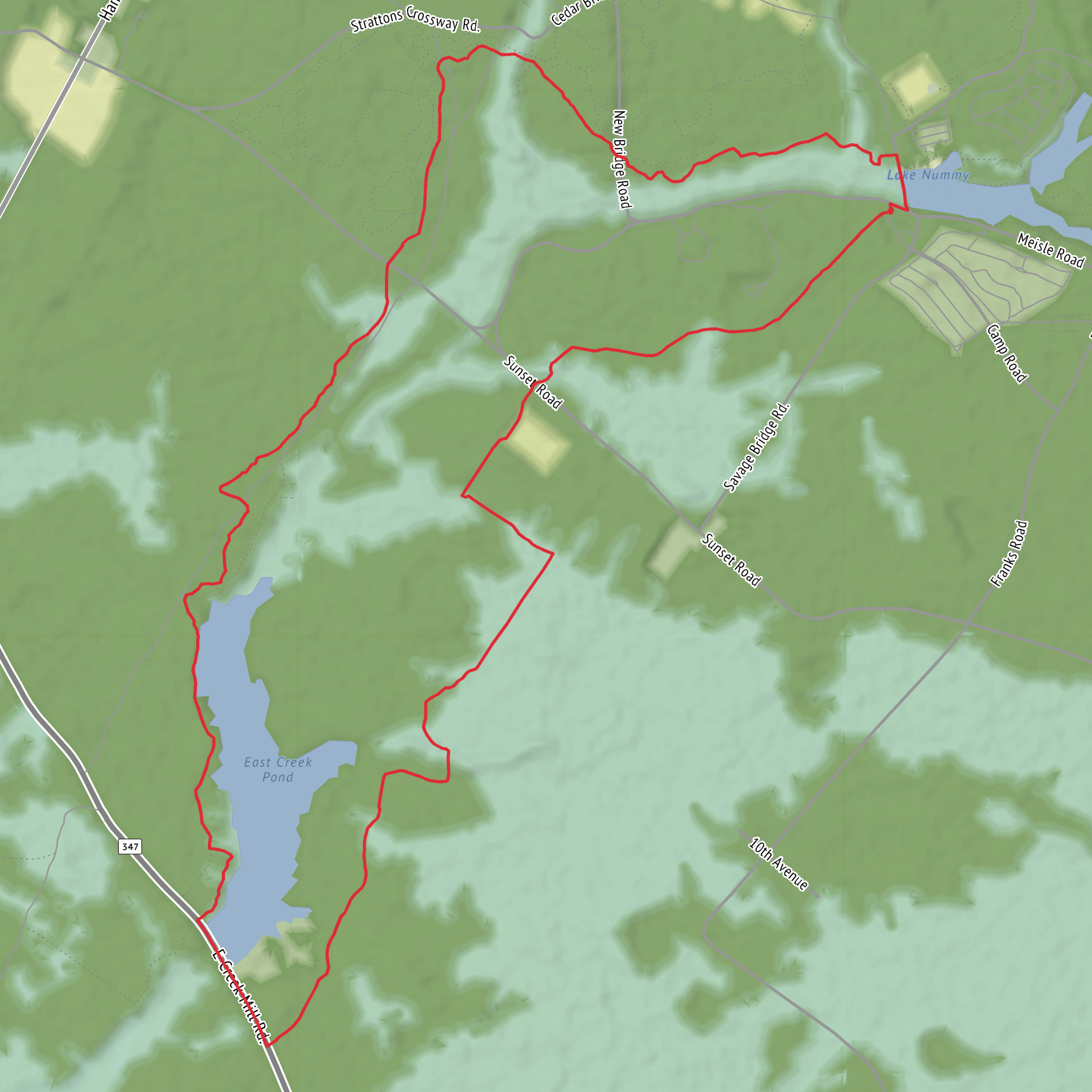 East Creek Pond and Lake Nummy via East Creek Trail mobile static map