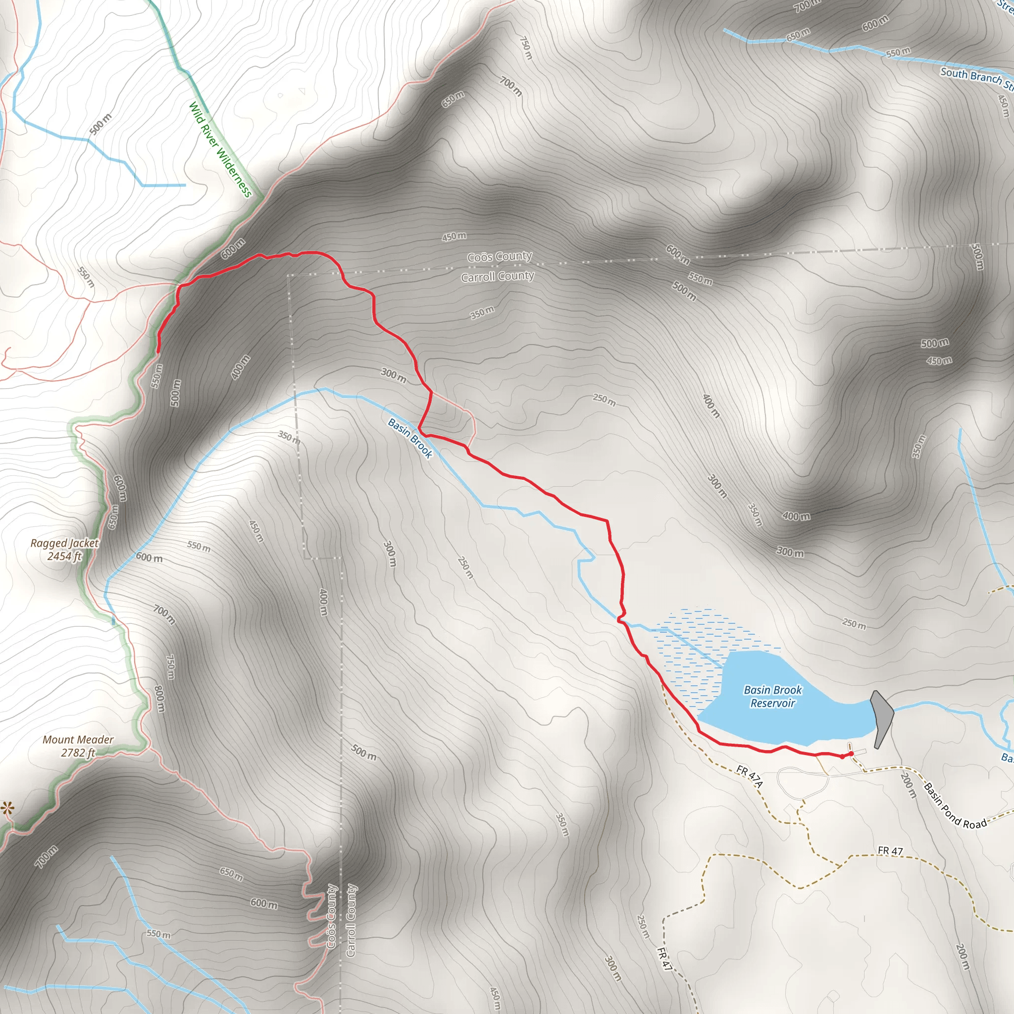 Basin Brook Reservoir to Rim Junction Trail mobile static map