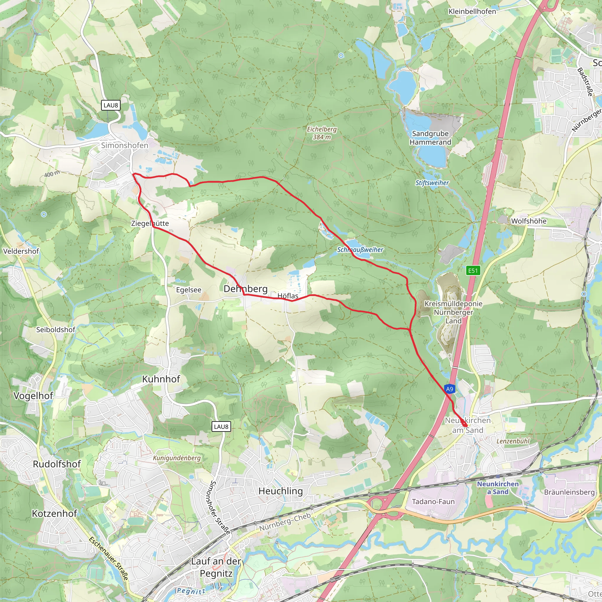 Schmaussweiher via Dehnberger Runde and Weissenbrunn mobile static map