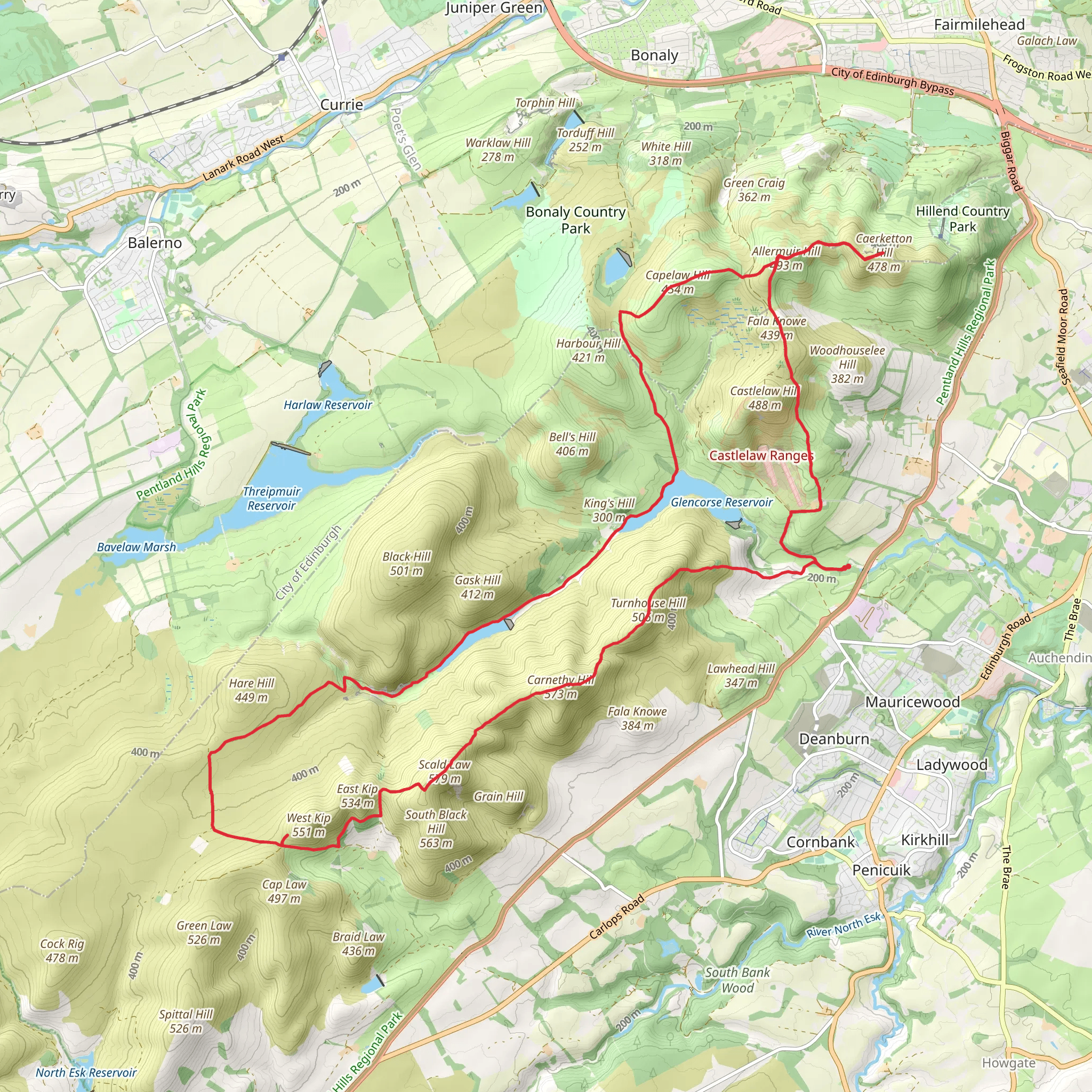 Pentland Hills and Caerketton Hill Loop mobile static map